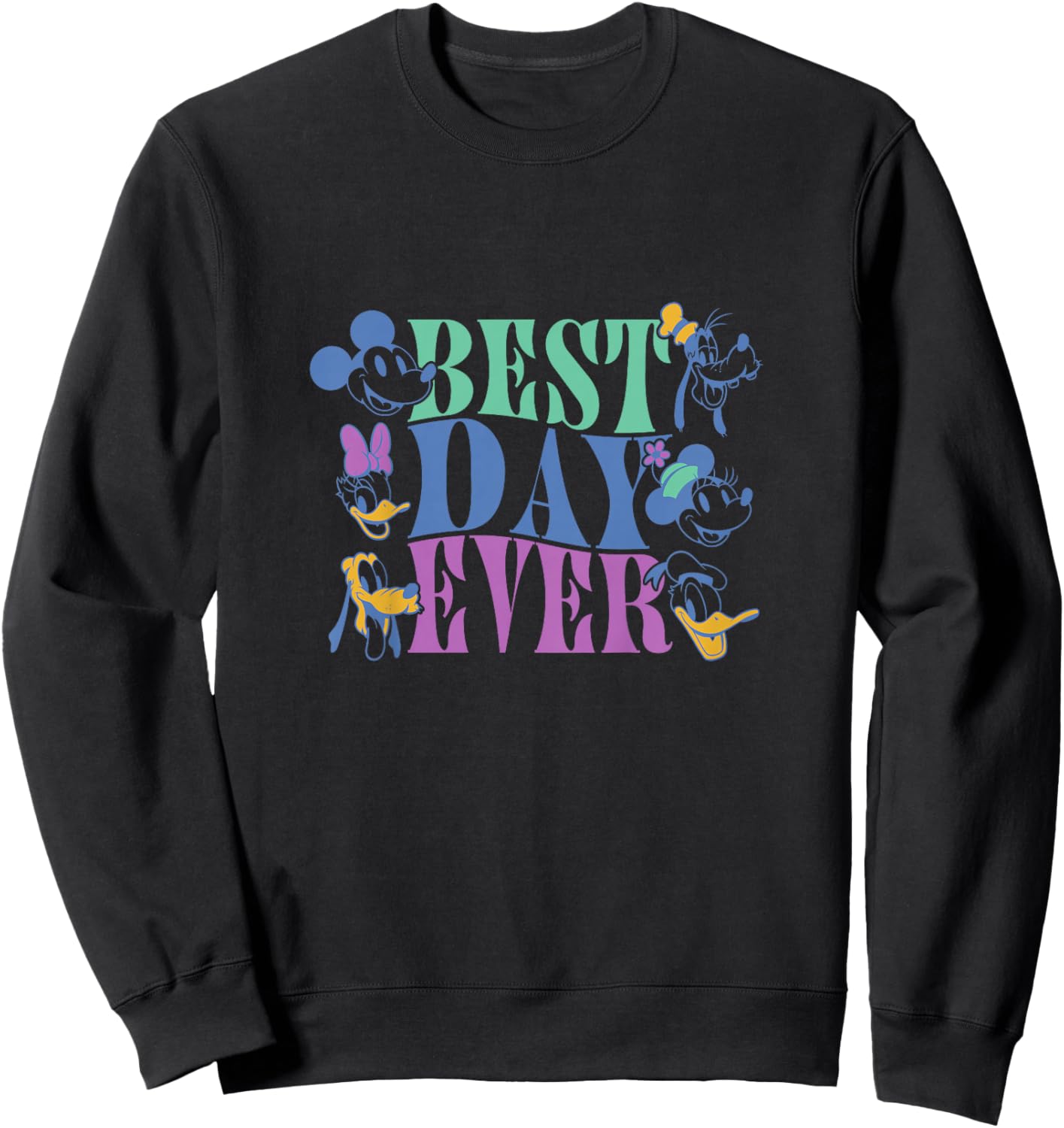 Kids Disney Mickey and Friends Best Day Ever Vintage Youth Sweatshirt - Sweatshirt | Black