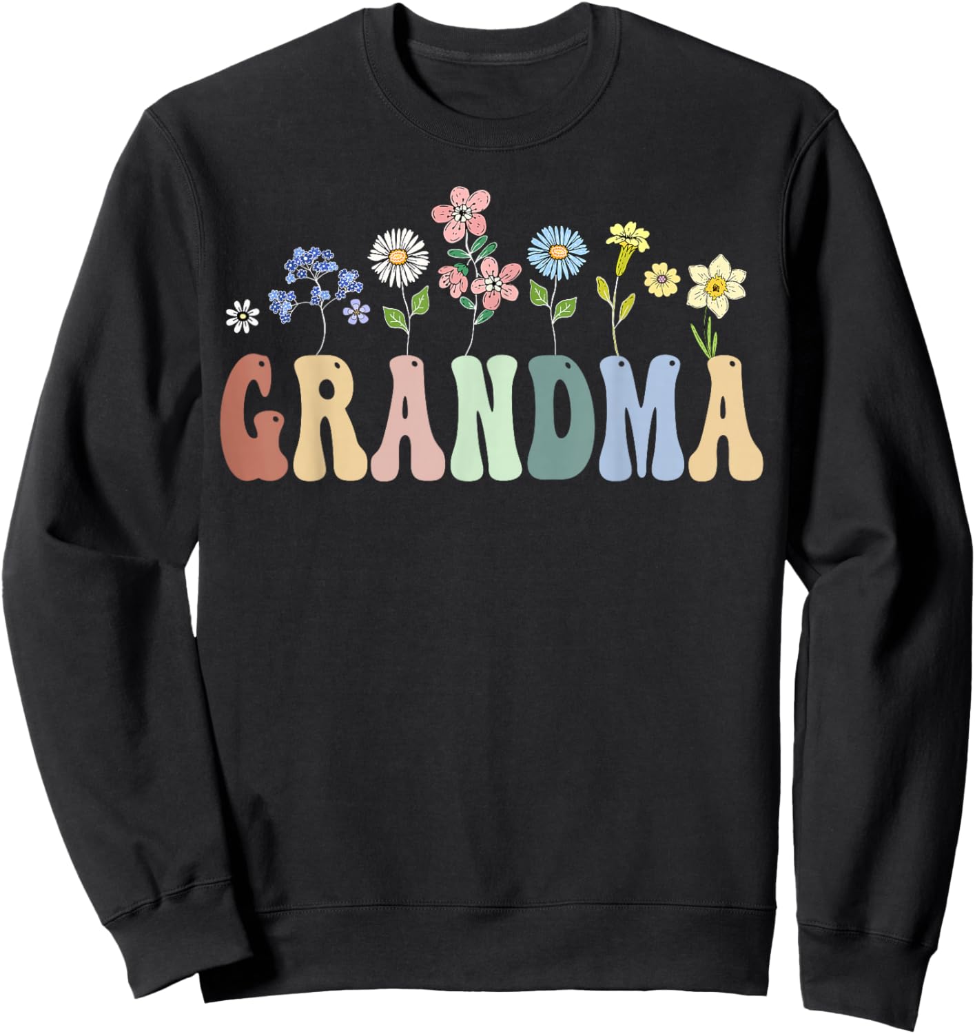Grandma Gifts Women Wildflower Floral Design Grandma Sweatshirt - Sweatshirt | Black
