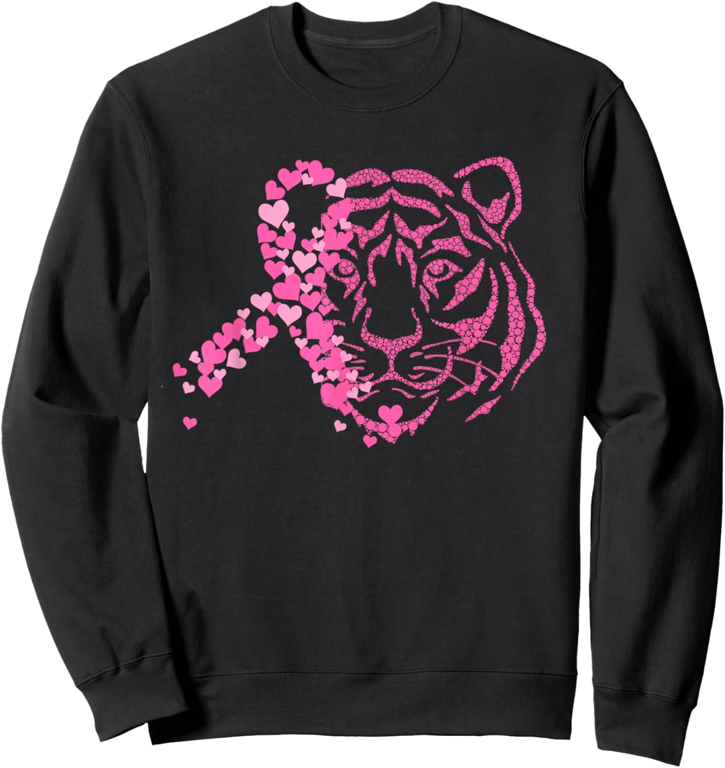 Tiger Pink Ribbon Breast Cancer Awareness Animal Warrior Sweatshirt - Sweatshirt | Black