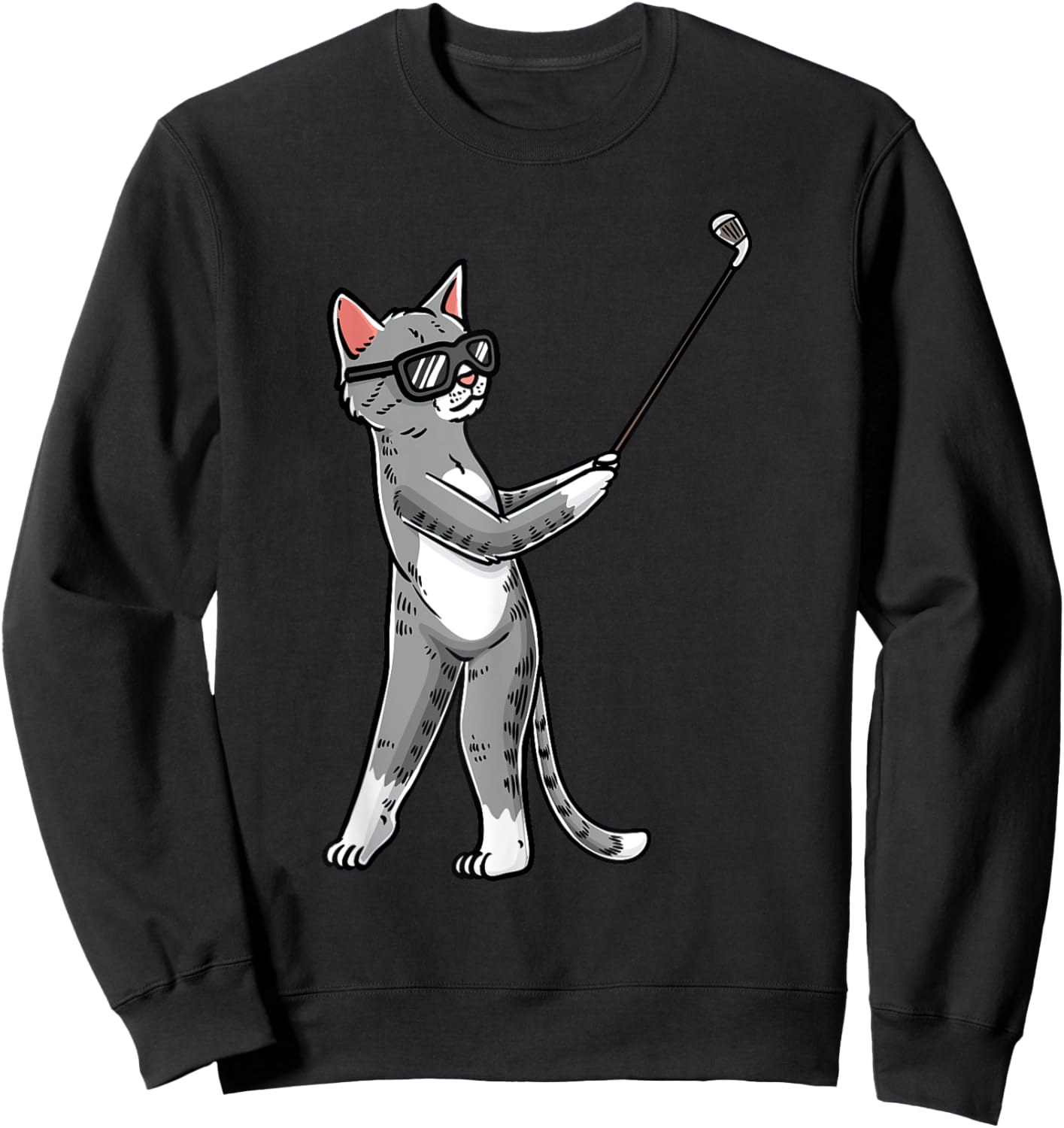 Cat With Golf Club Golfing Golfer Golf Player Men Women Girls Kids Sweatshirt - Sweatshirt | Black