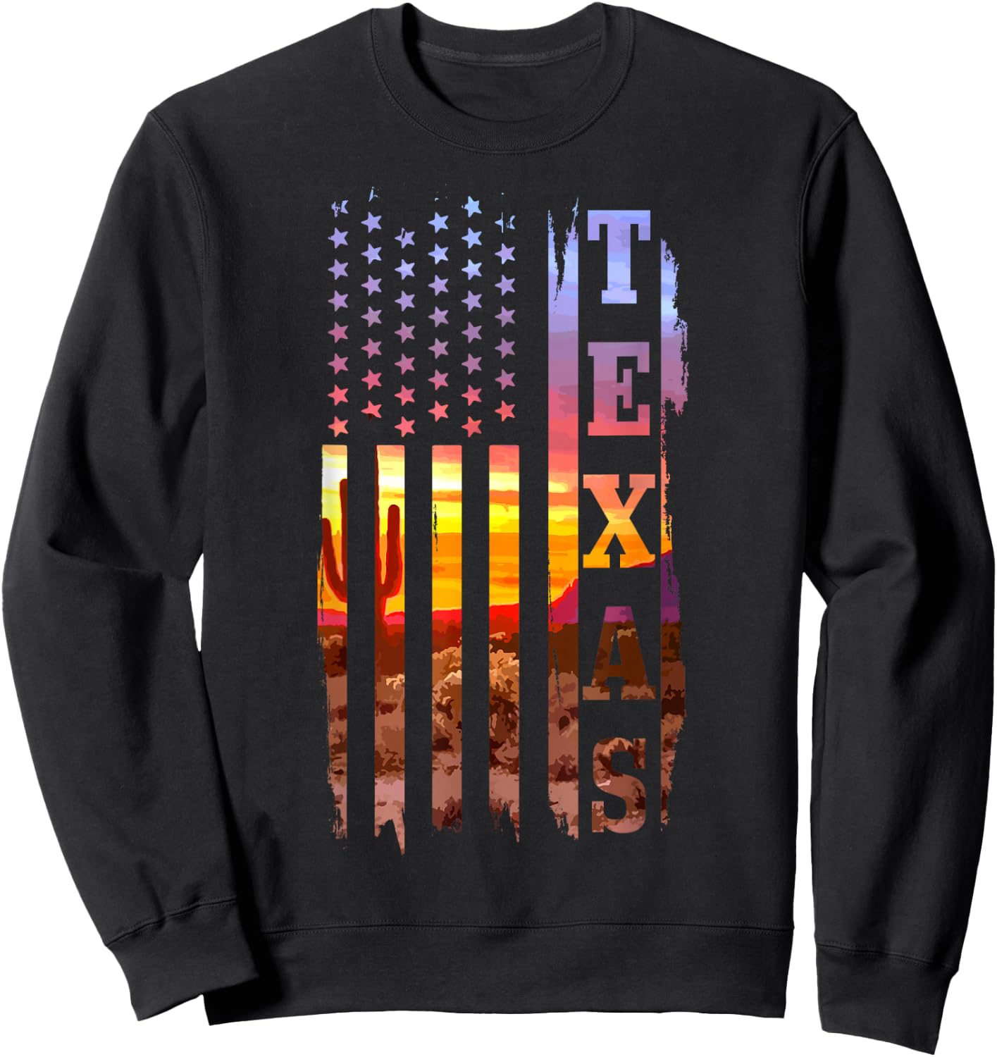Texas American Flag Pride Landscape Cactus Sweatshirt - Sweatshirt | Black