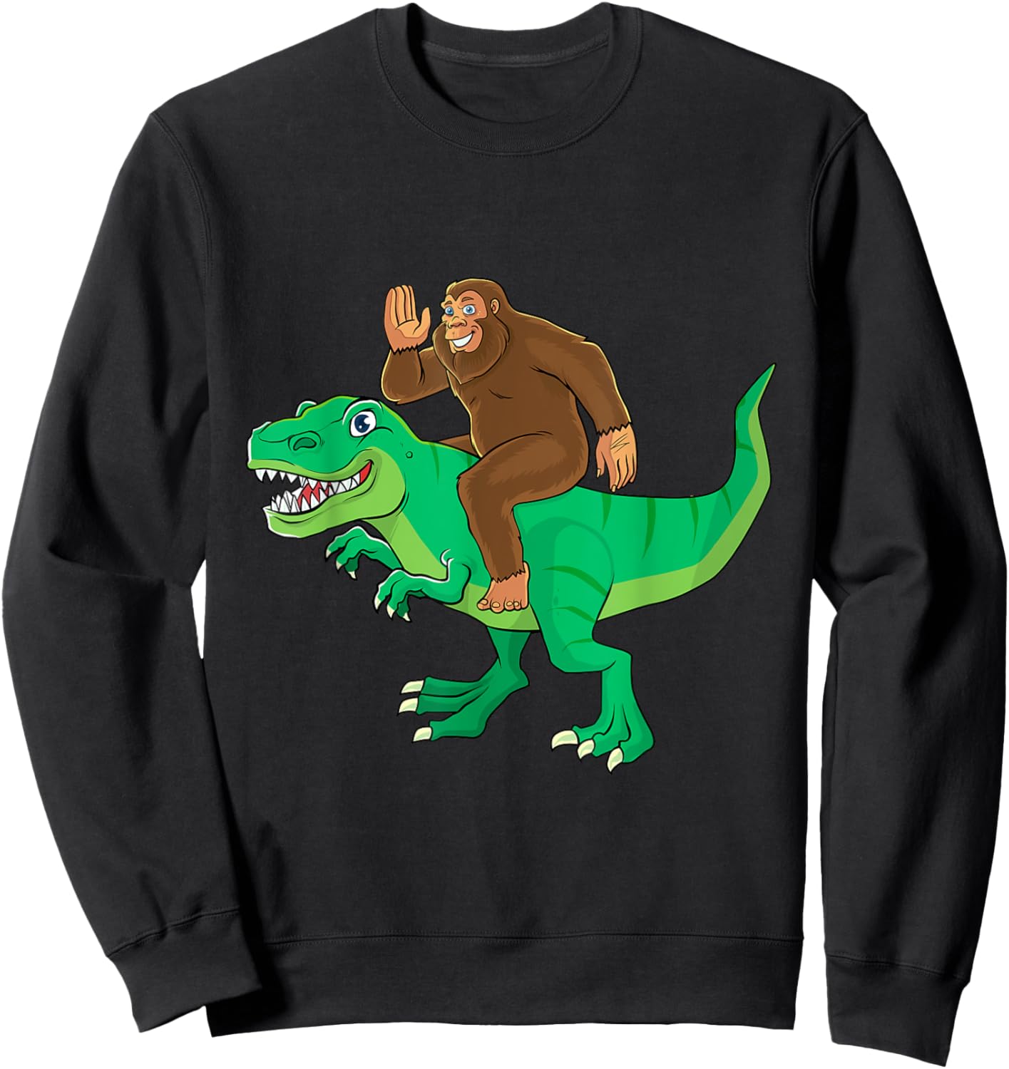 Bigfoot Riding Dinosaur T Rex Funny Men Boys Sasquatch Lover Sweatshirt - Sweatshirt | Black