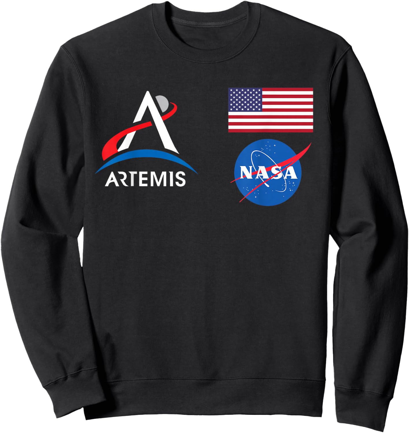 Artemis Mission 1 One Astronaut Patch Front and Back Design Sweatshirt - Sweatshirt | Black