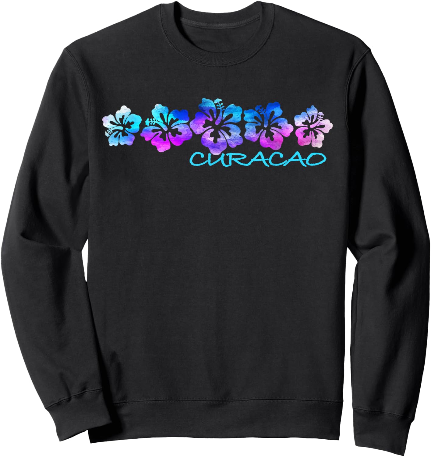 Curacao Tropical Flower -Vacation Beach Sweatshirt - Sweatshirt | Black