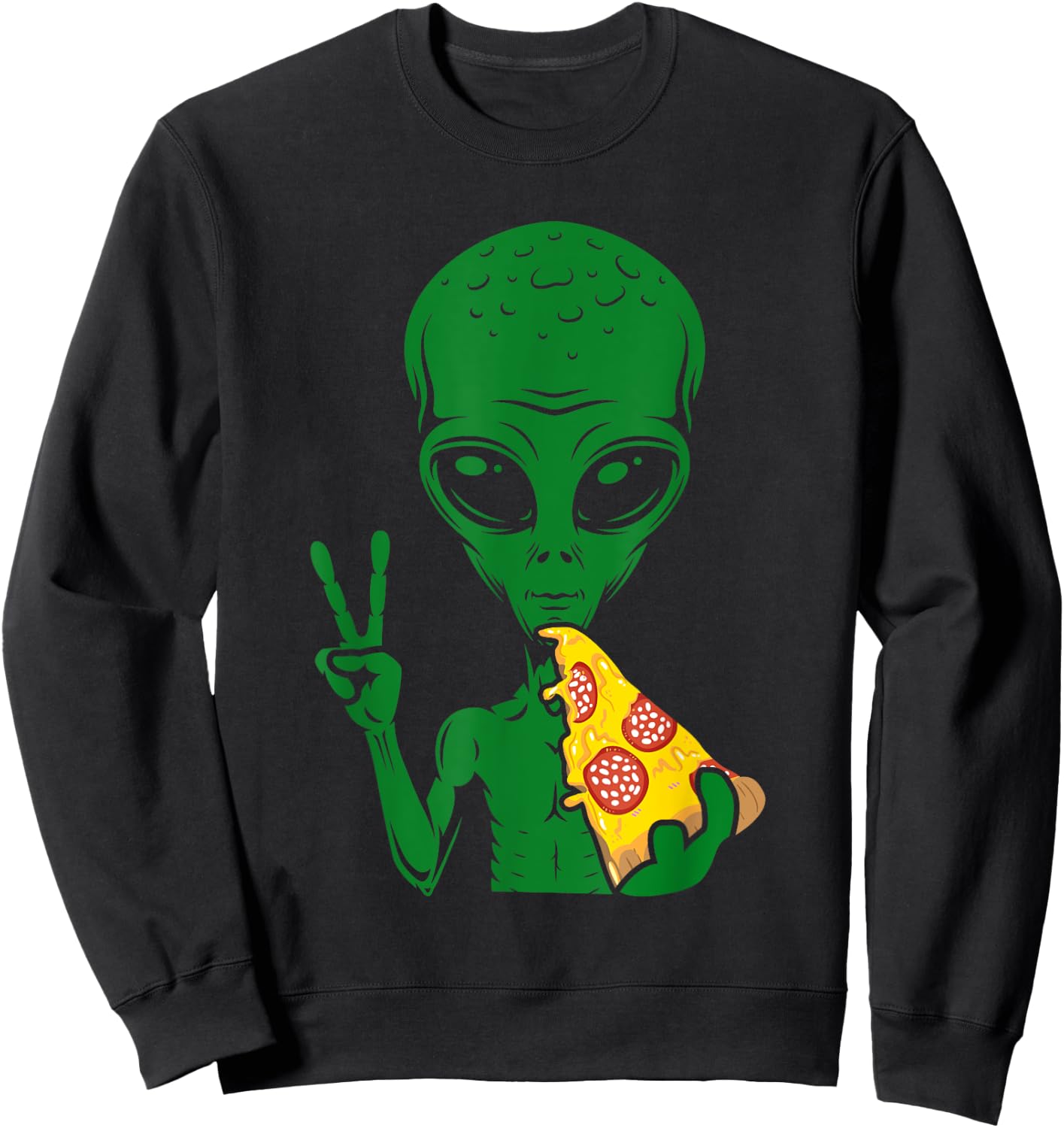 Funny Alien Head Eating Pizza UFO Extraterrestrial Small Sweatshirt - Sweatshirt | Black