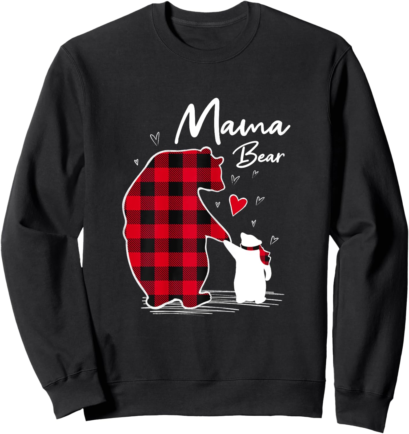 Mama Bear Christmas Pajama Woman Red Plaid Sweatshirt - Sweatshirt | Black