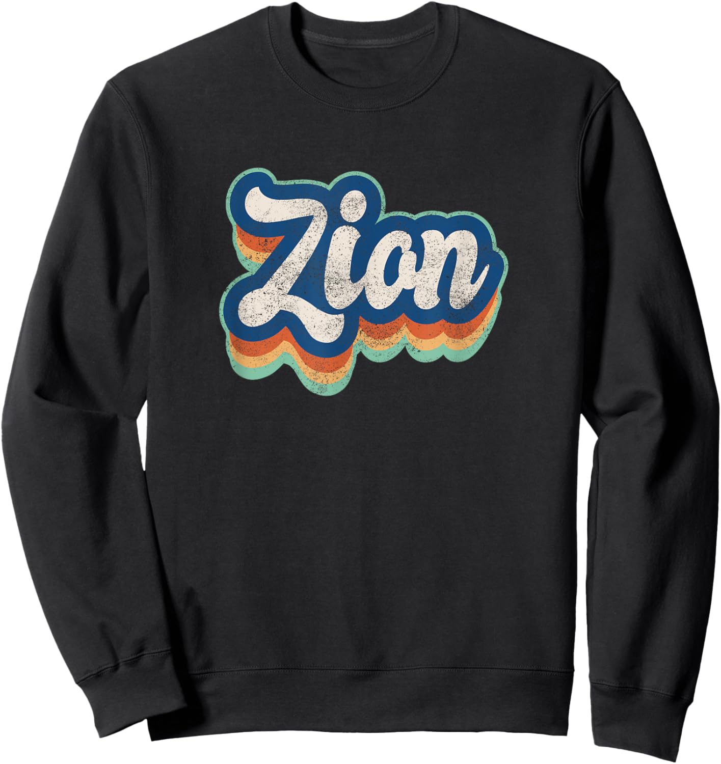 Zion First Name Boy Vintage Style 70s 80s Personalized Sweatshirt - Sweatshirt | Black