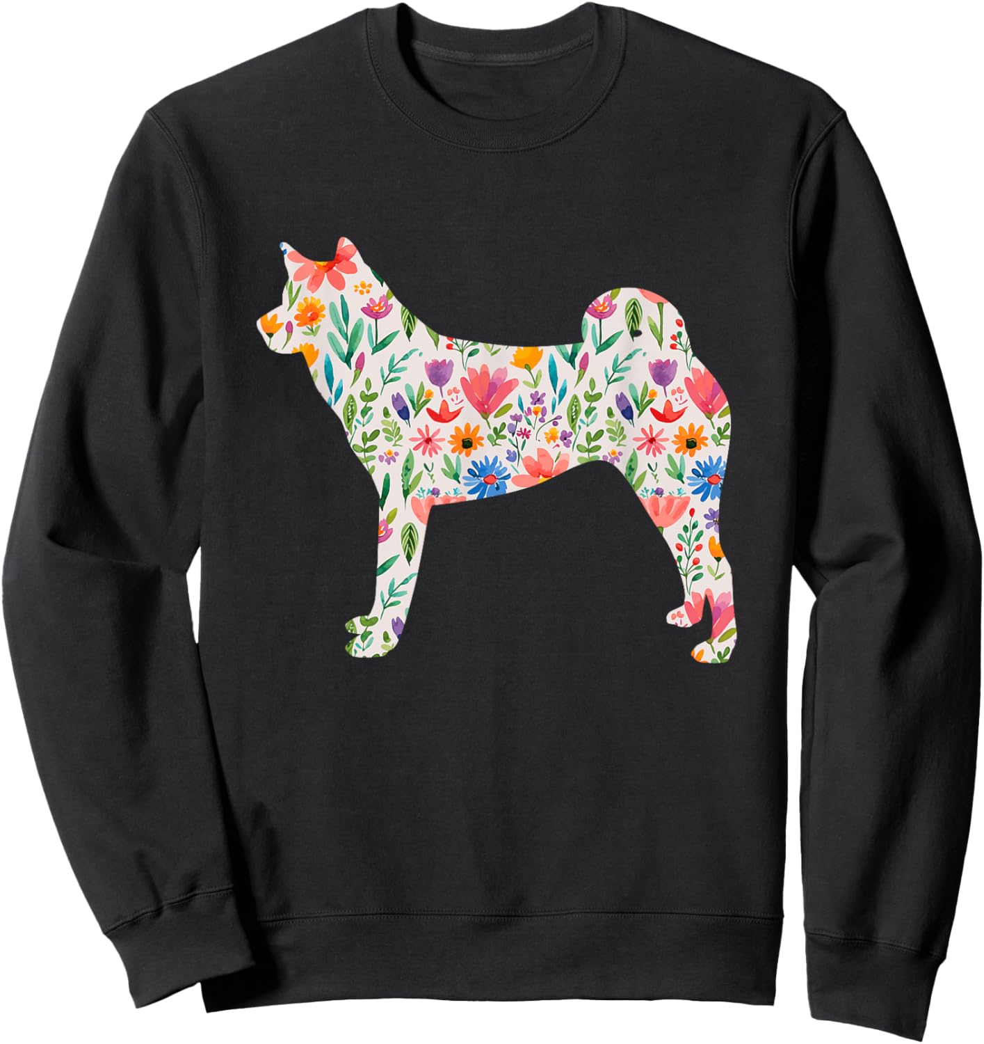 Akita watercolor flowers design Sweatshirt - Sweatshirt | Black