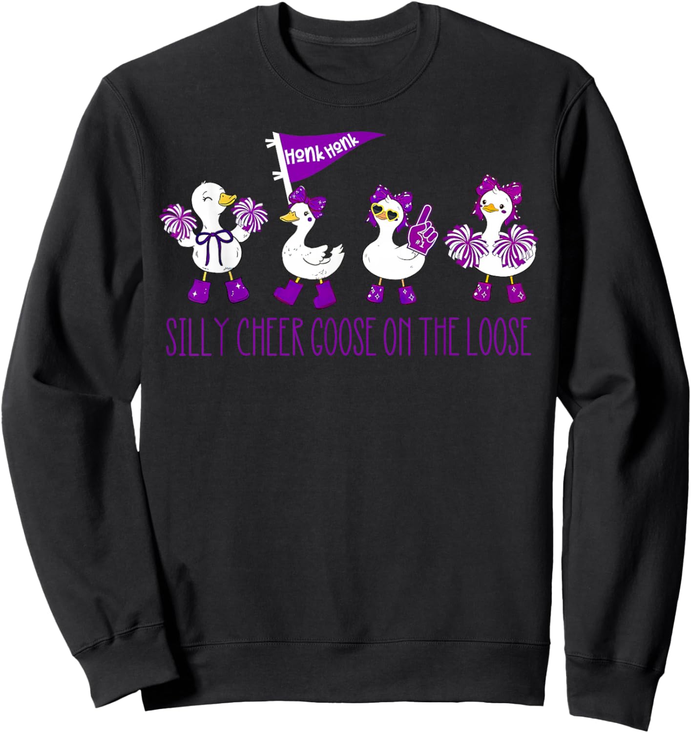 Silly Cheer Goose On The Loose Fun Cheerleader Cheerleading Sweatshirt - Sweatshirt | Black
