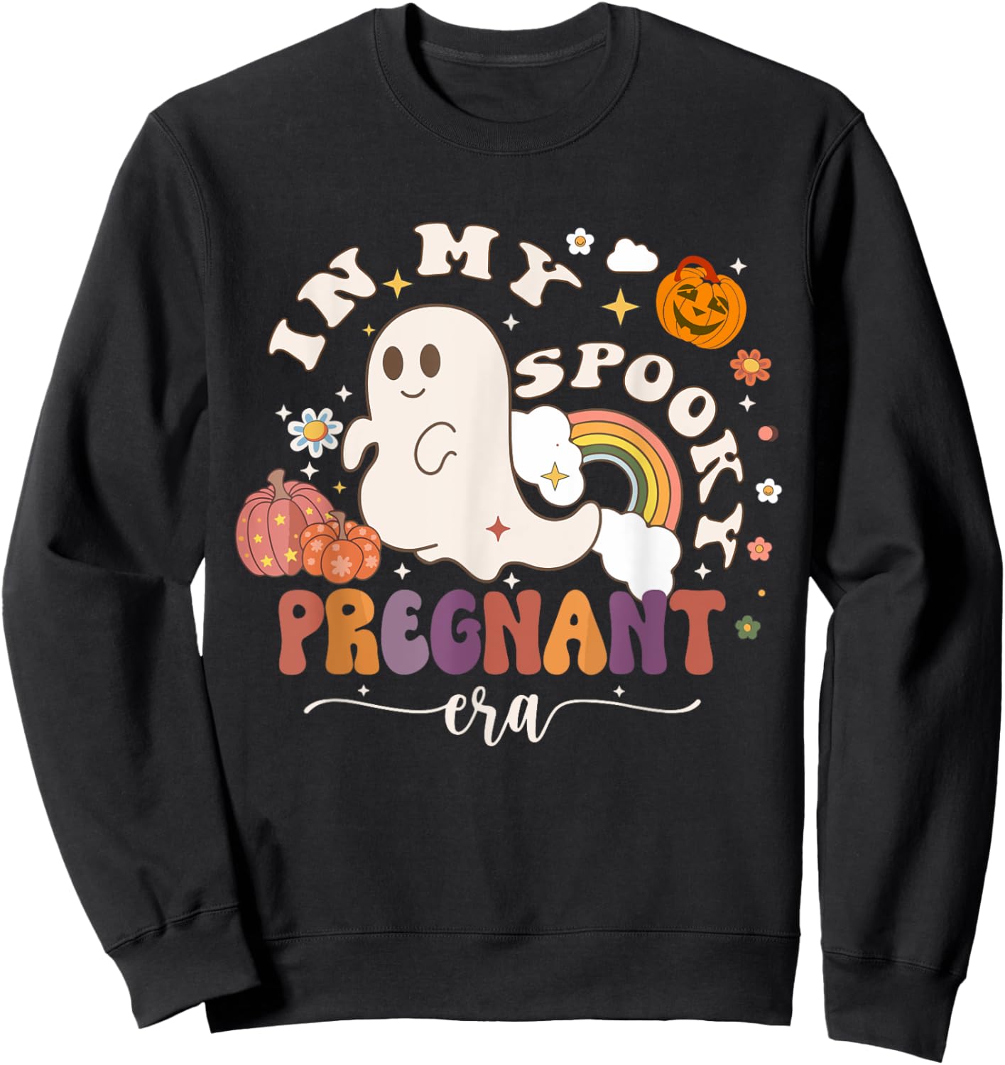 In My Spooky Pregnant Era Ghost Halloween Pregnant Mom Women Sweatshirt - Sweatshirt | Black