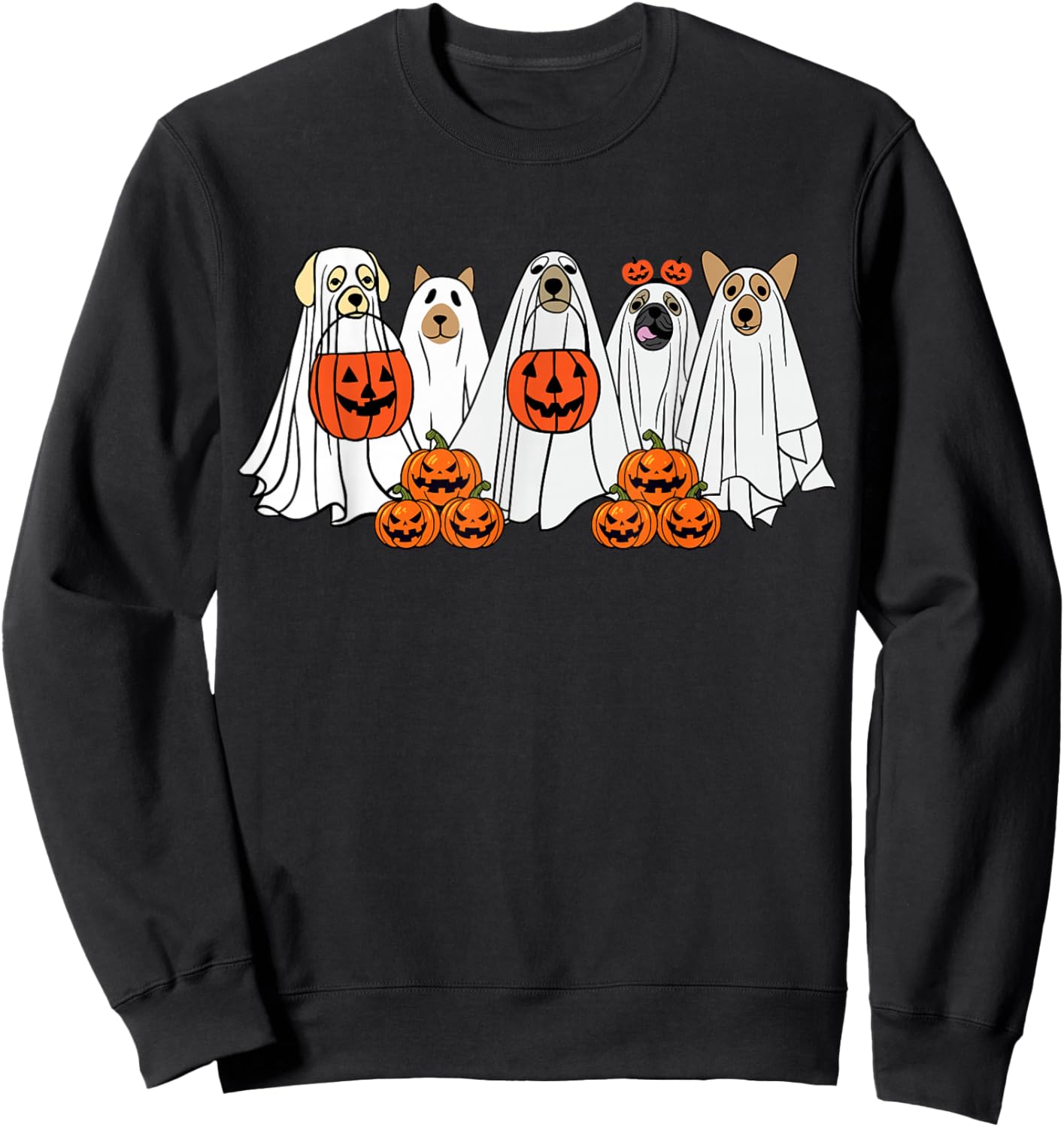 Dog Ghost Cute Dog Dressed As Ghost Funny Halloween Dog Women Kids Sweatshirt - Sweatshirt | Black