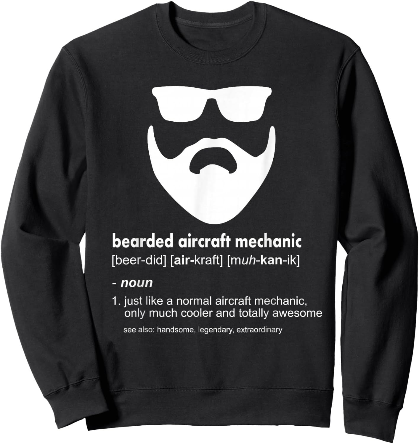 Bearded Aircraft Mechanic Shirt Funny Airplane Mechanic Gift Sweatshirt - Sweatshirt | Black