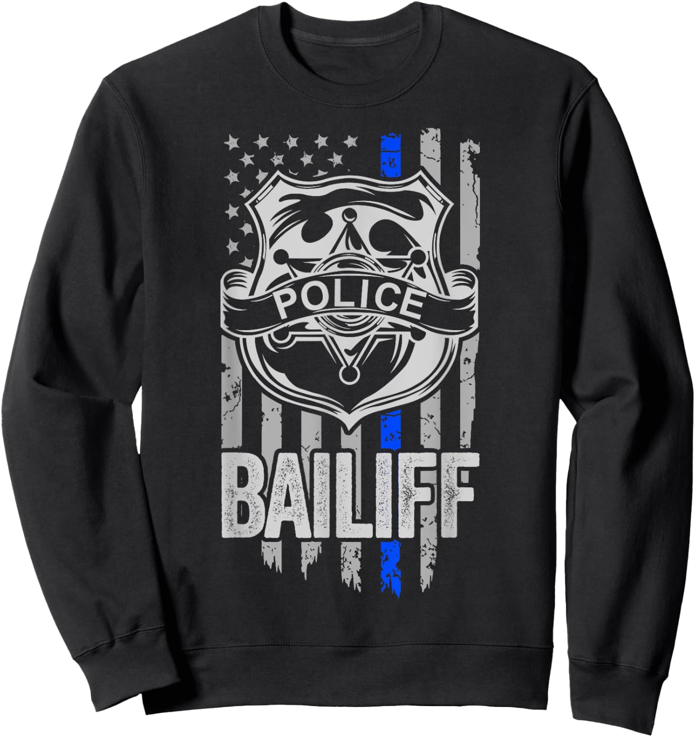 American Flag Blue Thin Line Baliff Apparel, Law Enforcement Sweatshirt - Sweatshirt | Black
