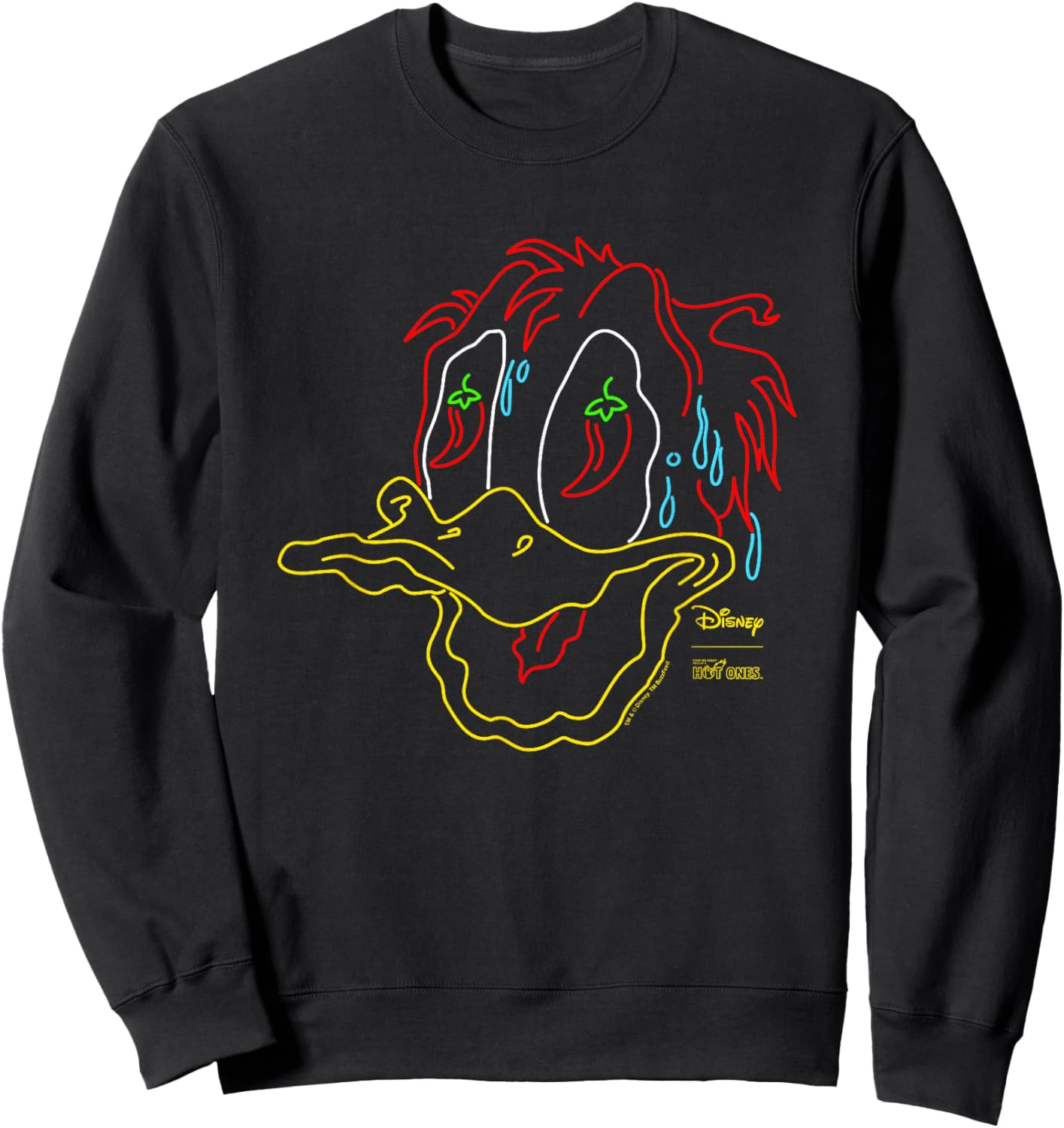 Disney Hot Ones Donald Duck Melting Face Retro Neon Outline Sweatshirt - Sweatshirt | Black