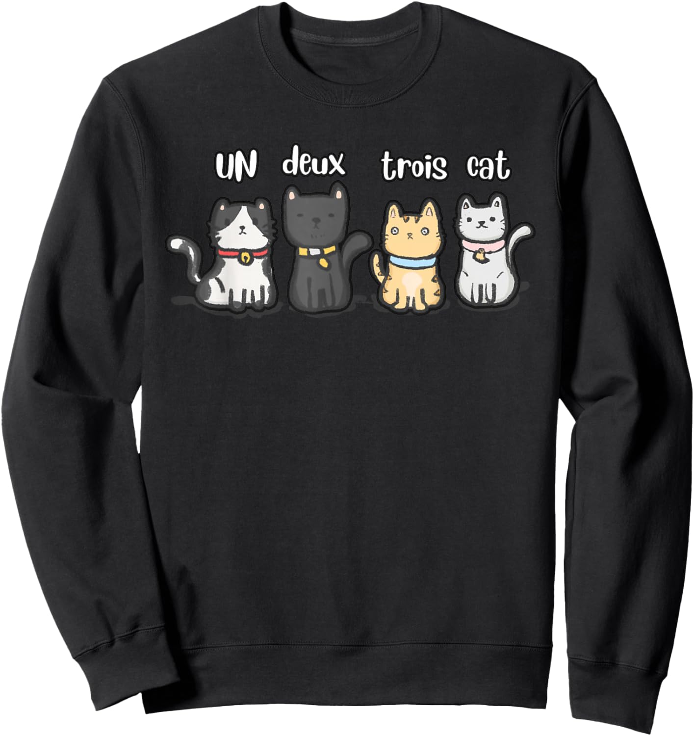 Funny Sarcastic Meme French Un Deux Trois Cat Kitten Lover Women Kids Sweatshirt - Sweatshirt | Black