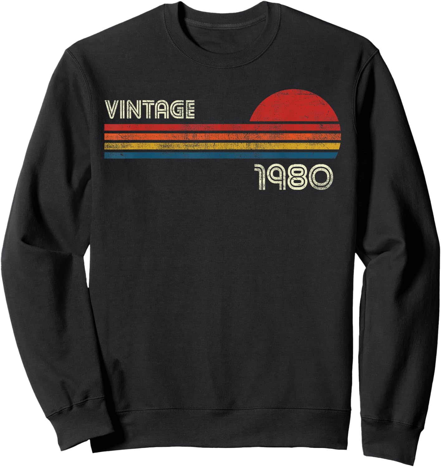 Vintage 1980 Chest Stripe Birthday Sweatshirt - Sweatshirt | Black