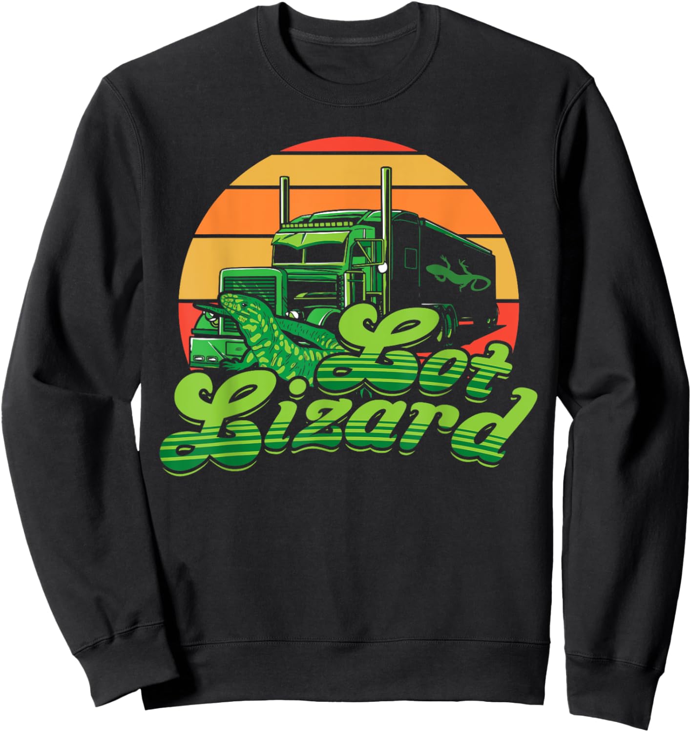 Trucker Lot Lizard Truck Driver Gift Funny Gecko Lover Retro Sweatshirt - Sweatshirt | Black