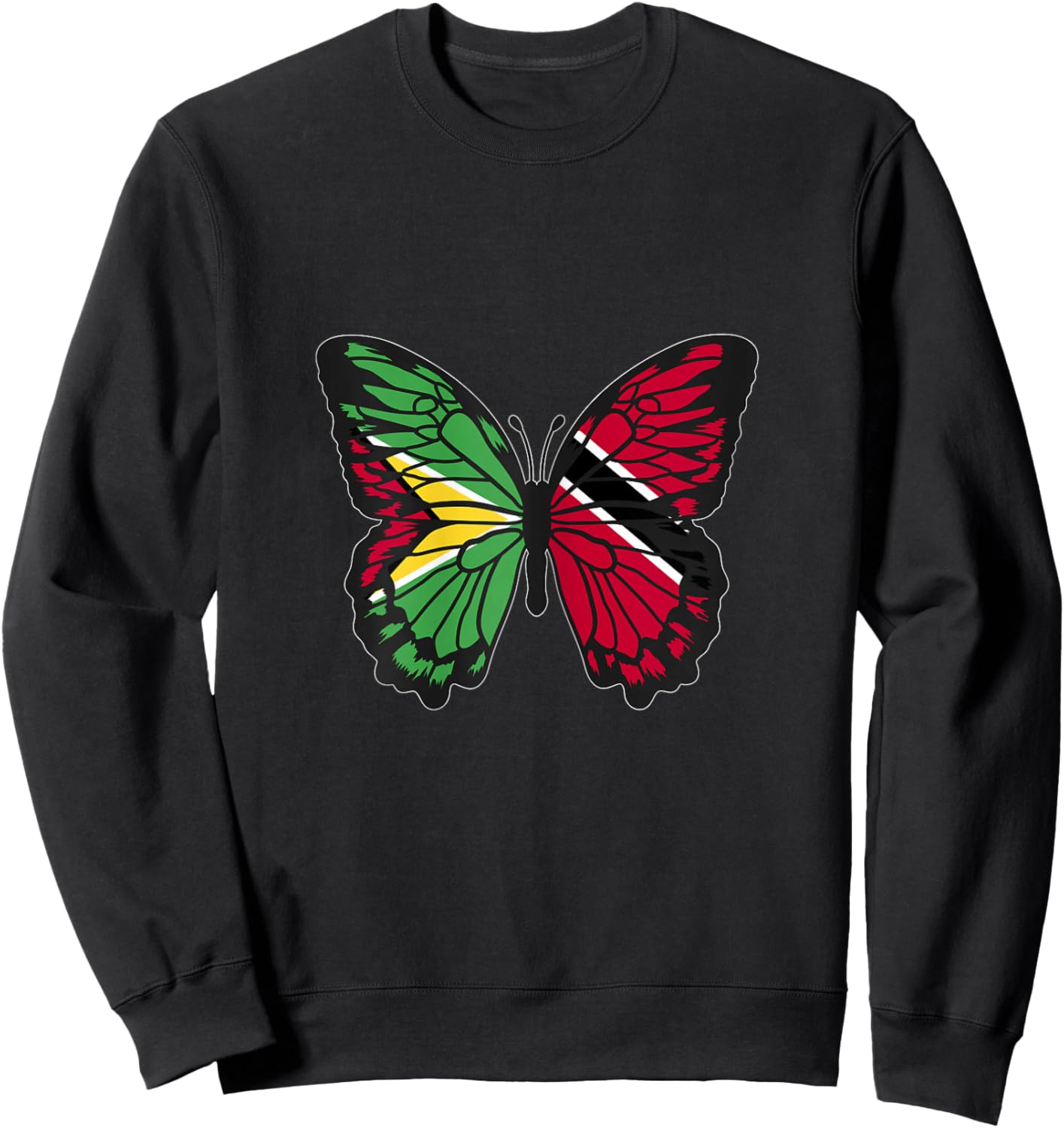 Guyana and Trinidad Mix Butterfly Half Guyanese Trinidadian Sweatshirt - Sweatshirt | Black
