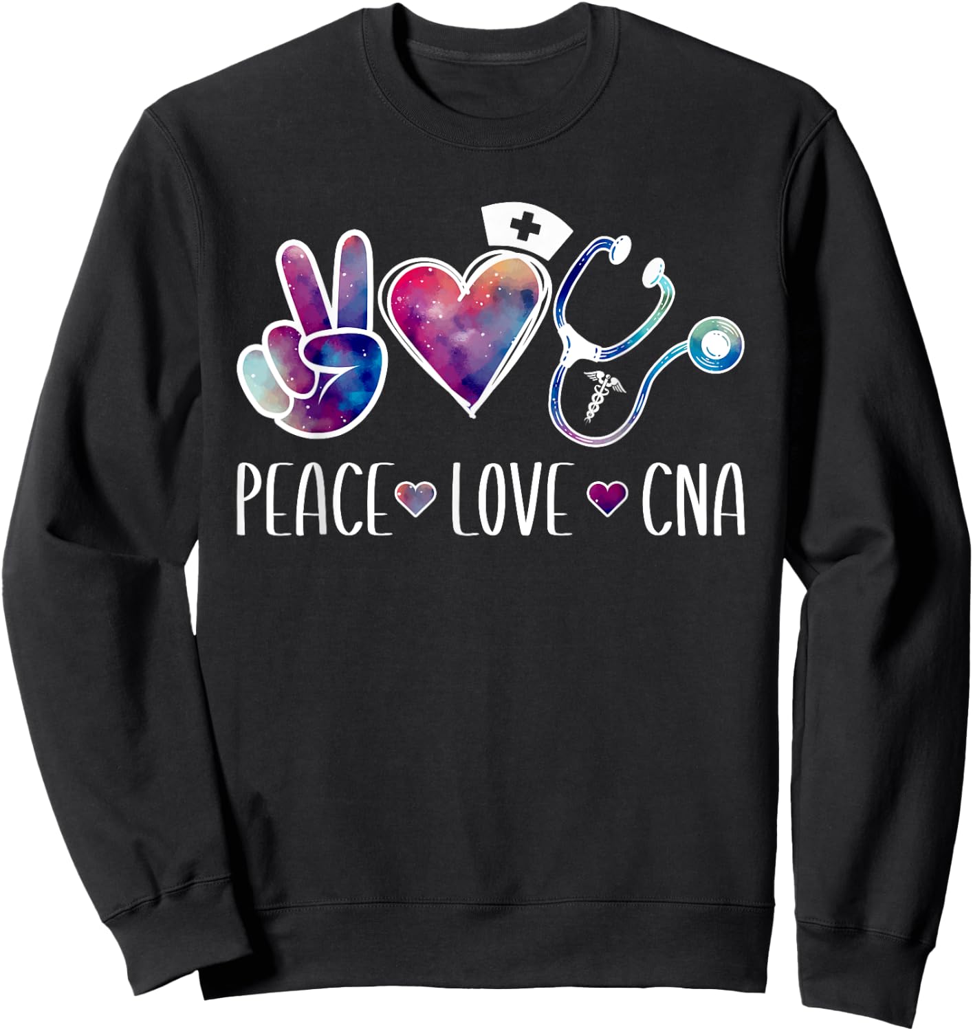 Peace Love CNA Certified Nurse Assistant CNA Nurse Sweatshirt - Sweatshirt | Black