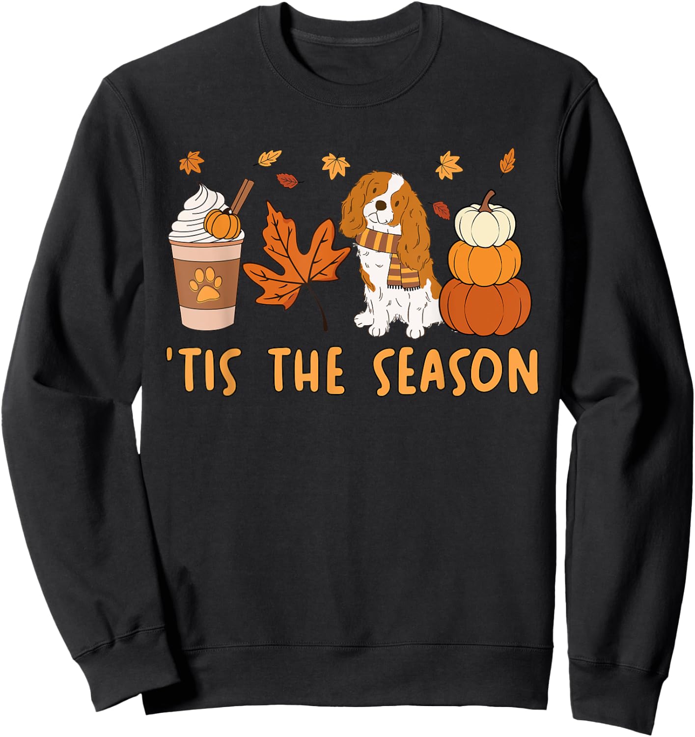 Tis The Season Cavalier King Charles Spaniel Fall Pumpkin Sweatshirt - Sweatshirt | Black