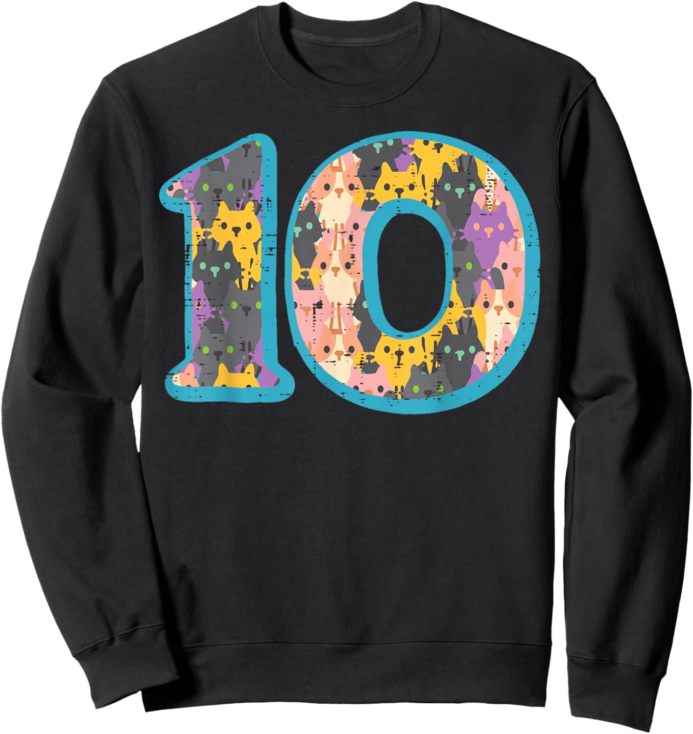 10th Birthday Cats Inside Number 10 Cute Bday Girls Boys Sweatshirt - Sweatshirt | Black