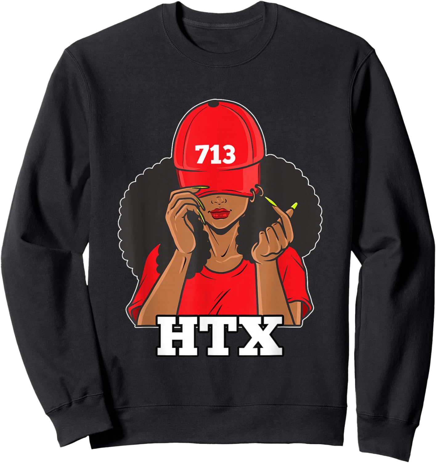 713 Houston Texas Black Woman Afro Puffs Sweatshirt - Sweatshirt | Black