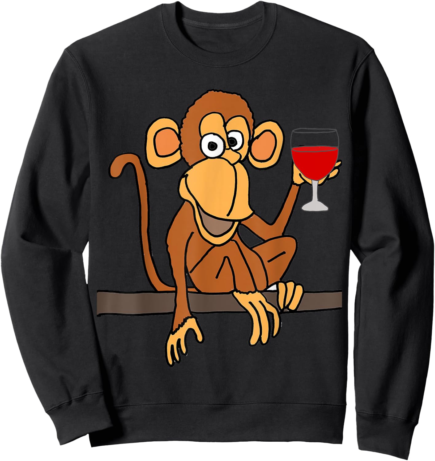 Smilealotteesa Funny Monkey Drinking Wine Cartoon Sweatshirt - Sweatshirt | Black