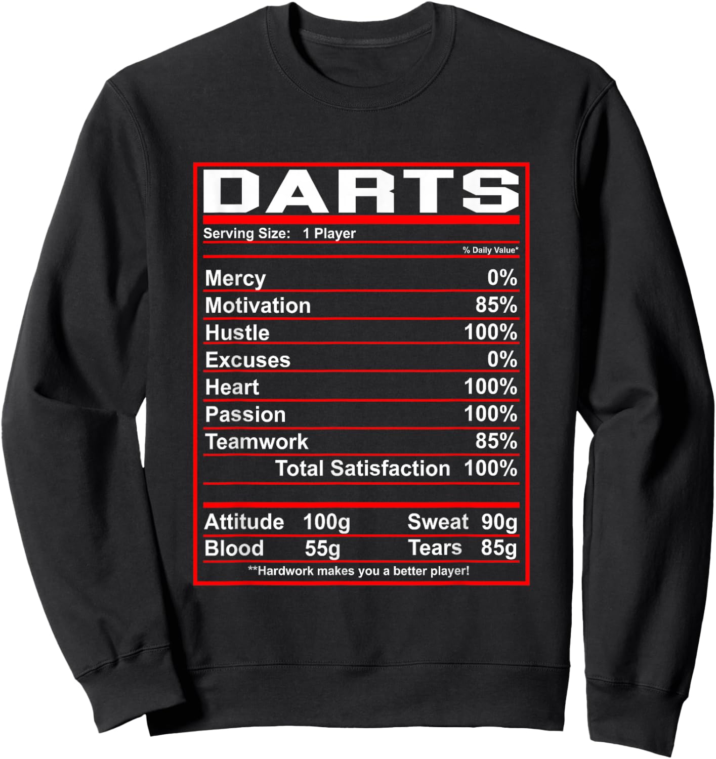 Funny Darts Nutrition Facts Dart Player Sweatshirt - Sweatshirt | Black