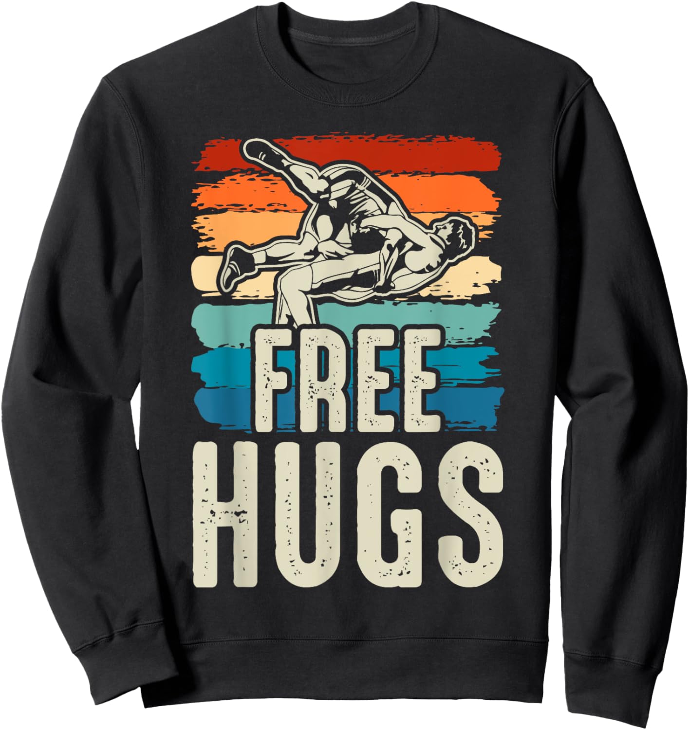 Vintage Wrestling Funny Free Hugs Wrestling Sweatshirt - Sweatshirt | Black