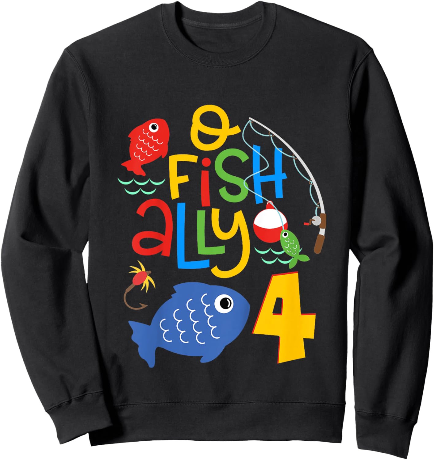Kids O-Fish-Ally Four Birthday Decorations 4 Year Old 4th Bday Sweatshirt - Sweatshirt | Black