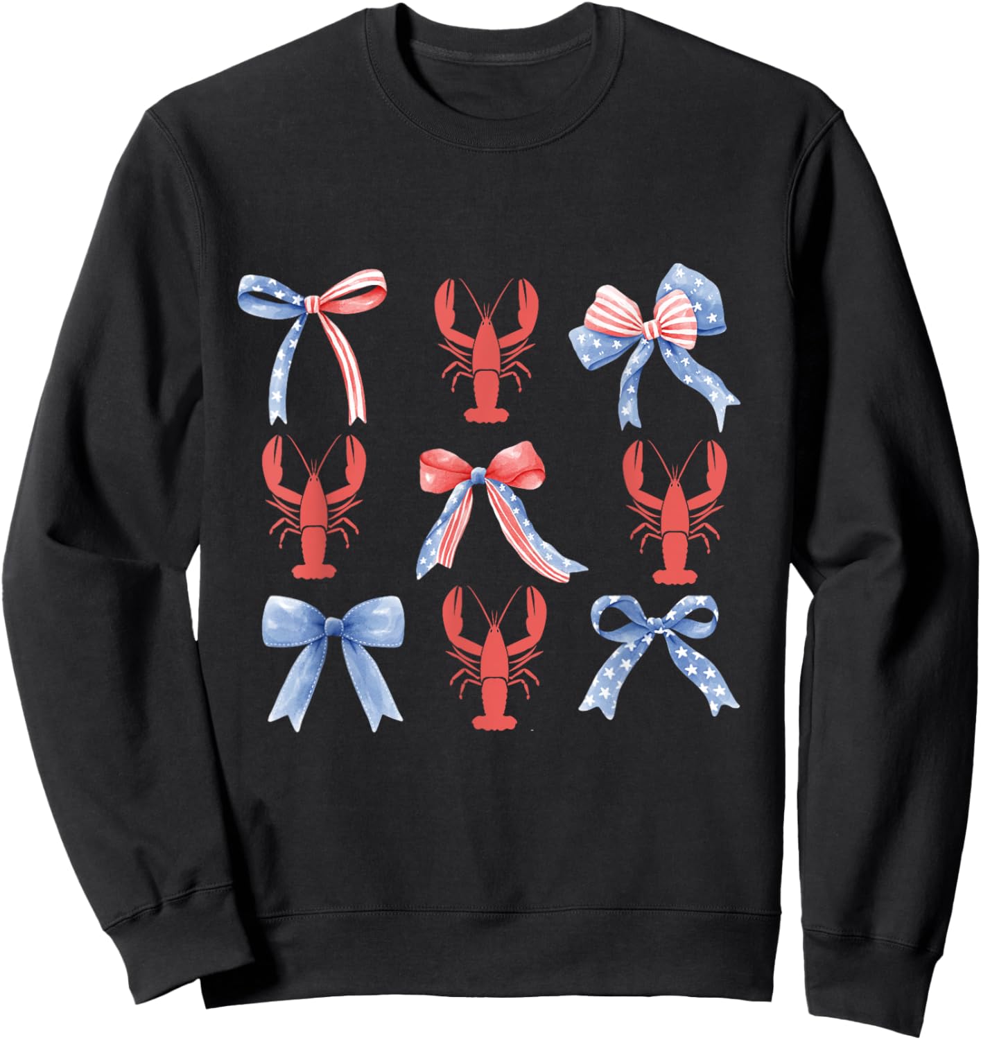 Pink Bows Cute Coquette Crawfish y2k Clean Girl Aesthetic Sweatshirt - Sweatshirt | Black