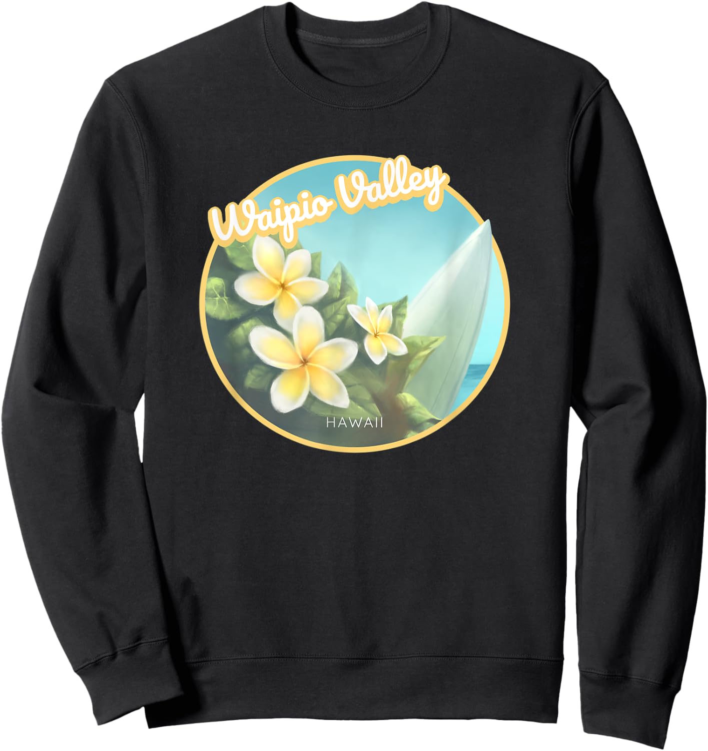 Waipio Valley Hawaii Flower Surfing Sweatshirt - Sweatshirt | Black
