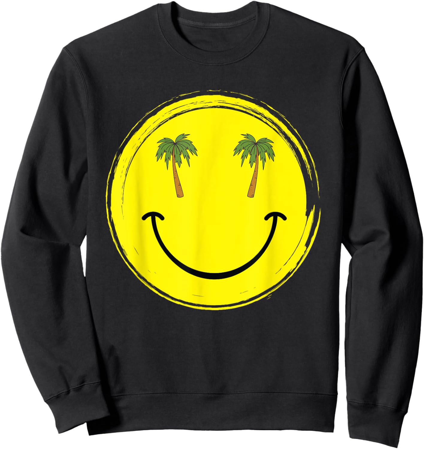Happy smile face with coconut palm trees for beach lovers Sweatshirt - Sweatshirt | Black