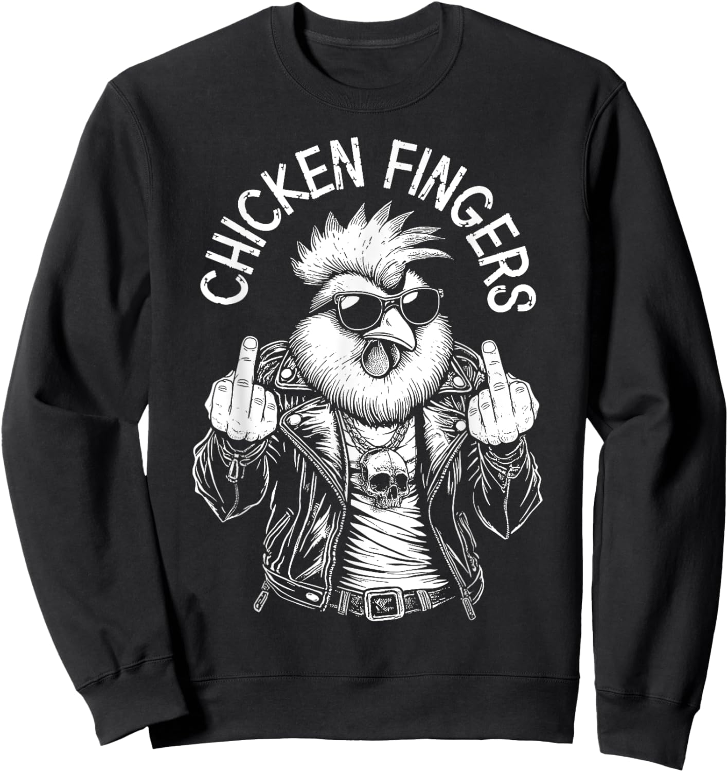 Grandio Design Introverted Intellectual Gifts Chicken Fingers Funny Adult Middle Finger Rude Rooster Sweatshirt - Sweatshirt | Black