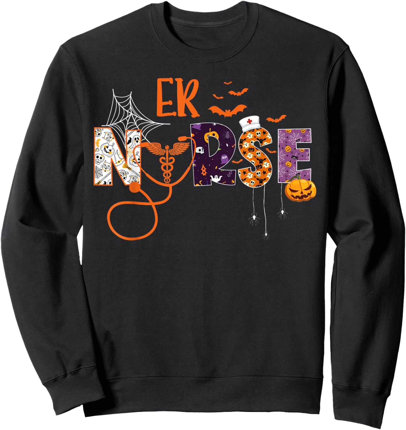 Emergency Nurse ER Nurse Halloween Spooky Season Nursing Sweatshirt - Sweatshirt | Black