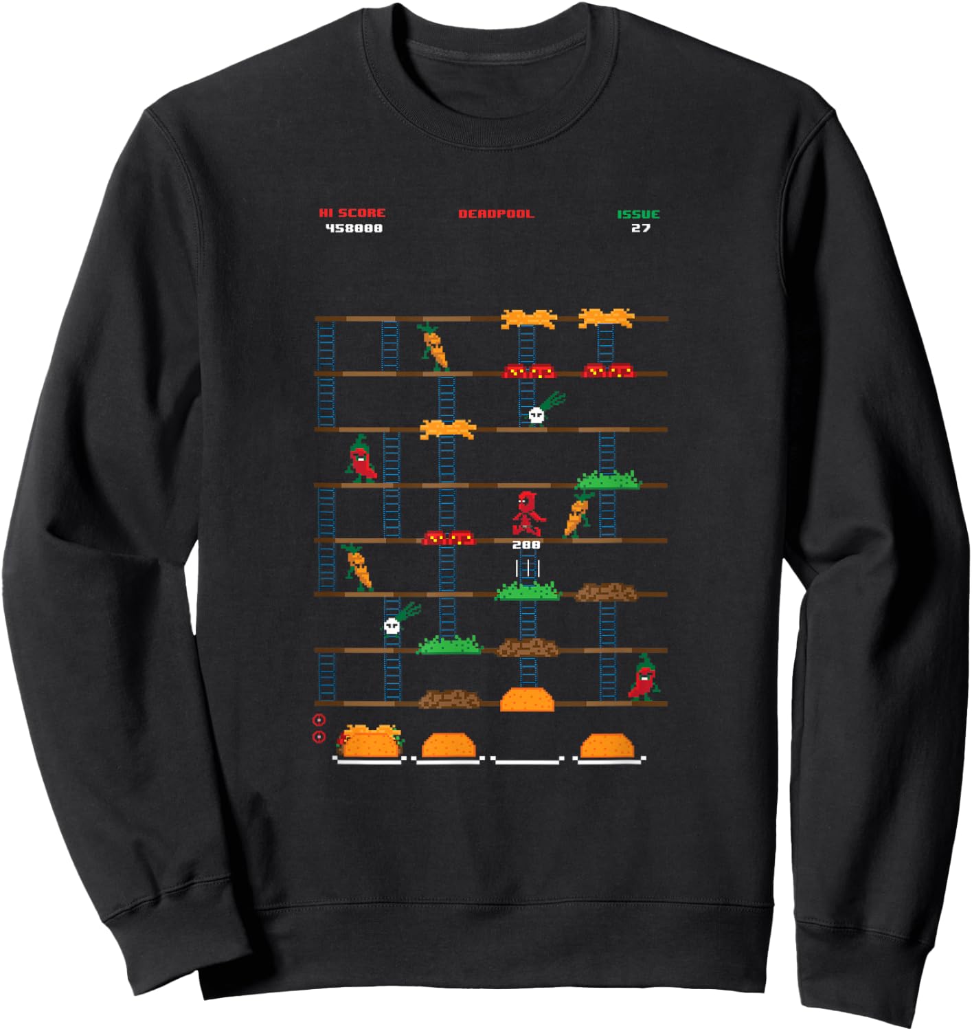 Marvel Retro Gaming Deadpool Burger Time Sweatshirt - Sweatshirt | Black
