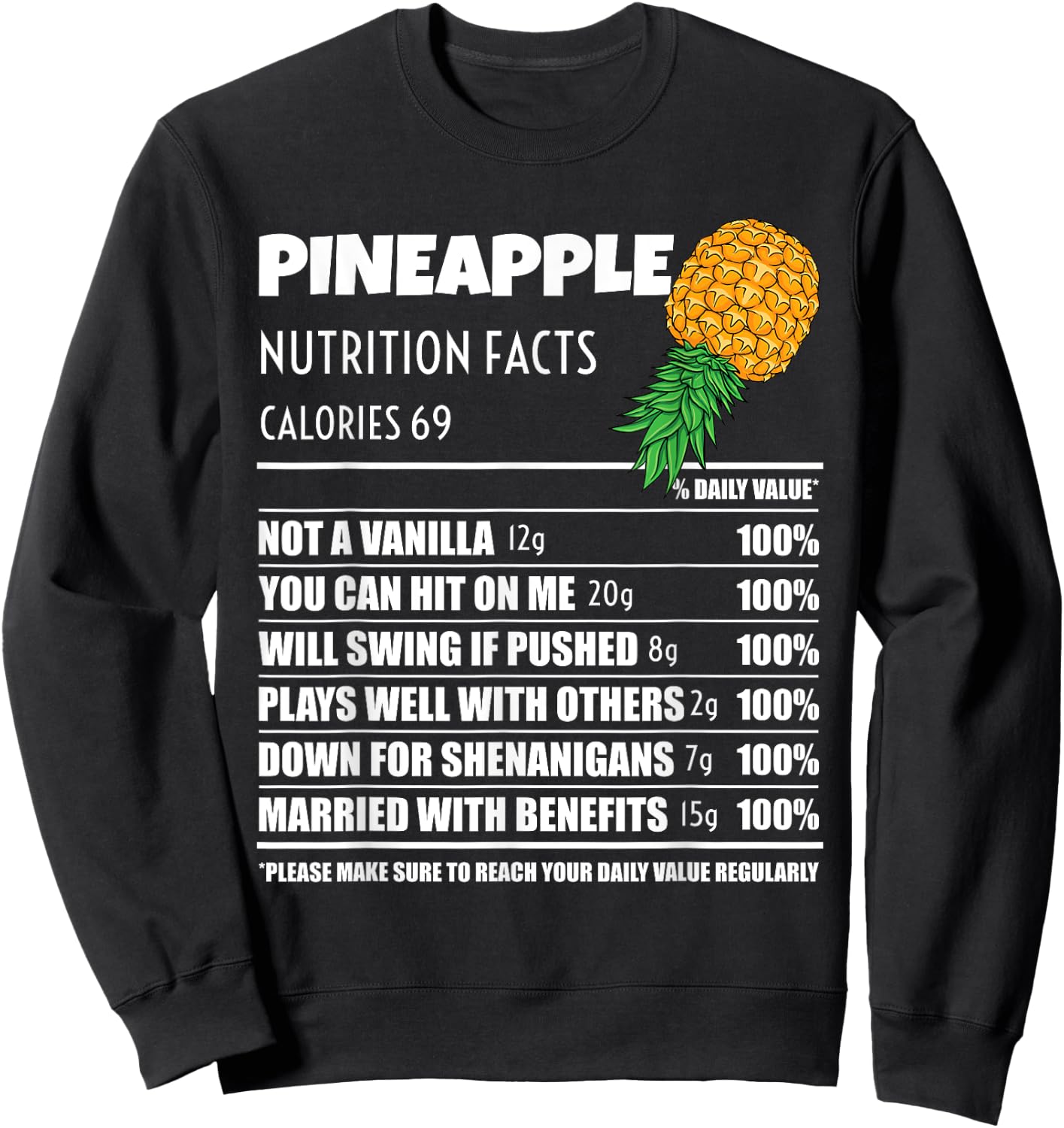 Upside Down Pineapple Nutrition Facts Swinger Men Women Sweatshirt - Sweatshirt | Black