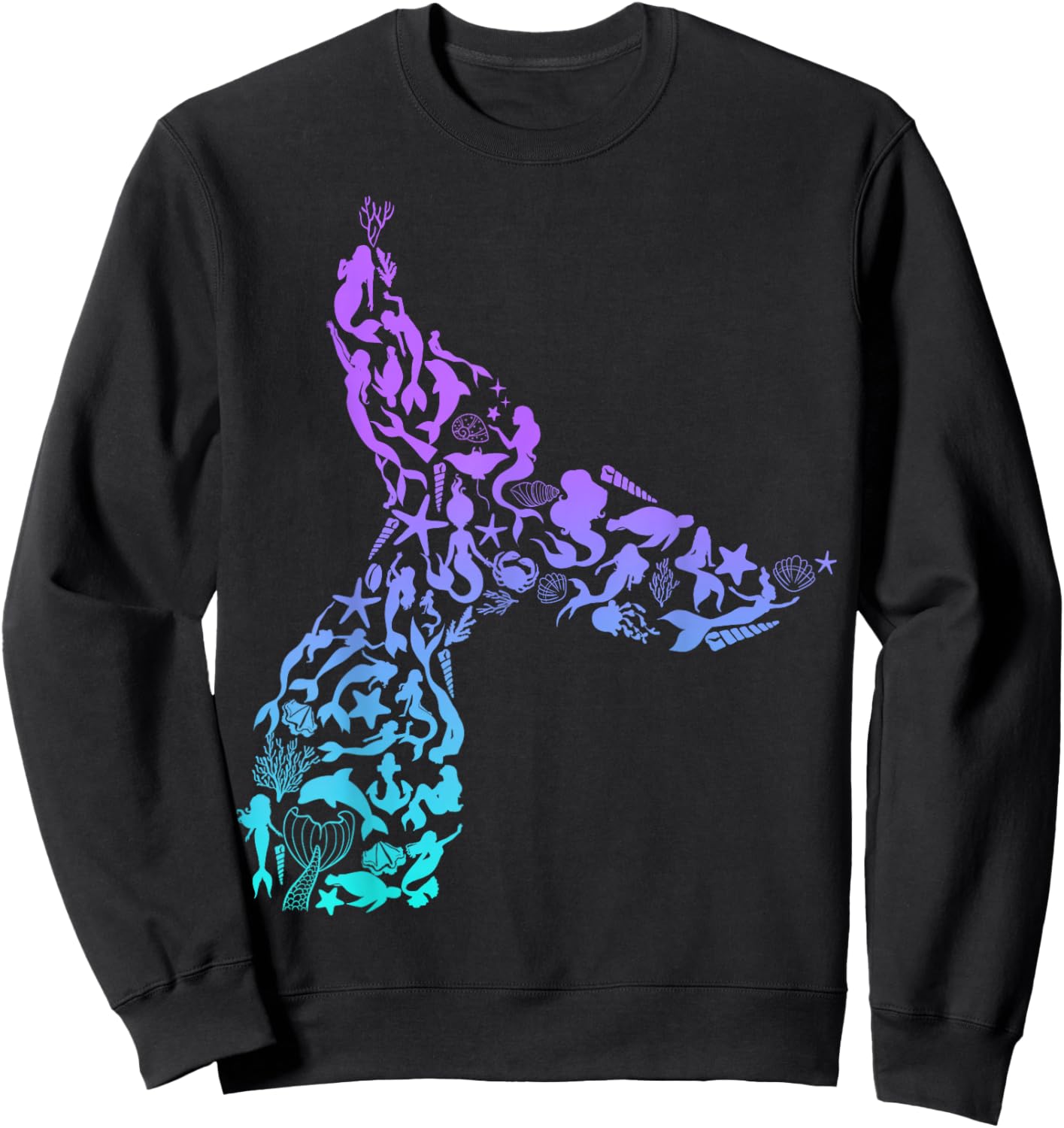 Girls Whale Mermaid Tail Fantasy Design Sea Ocean Themed Sweatshirt - Sweatshirt | Black