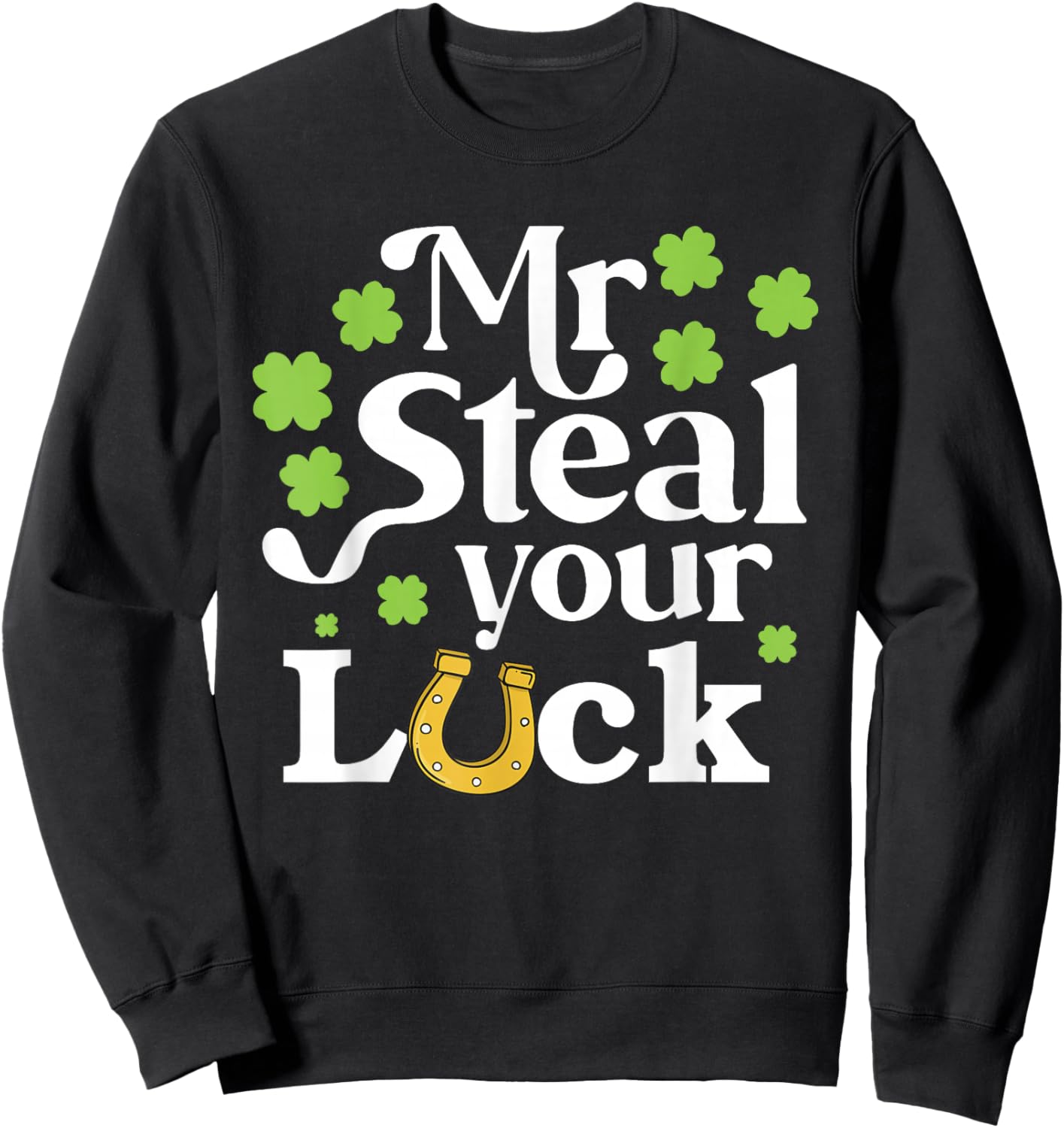 Mr Steal Your Luck Groovy Shamrock Boy Kids St Patrick's Day Sweatshirt - Sweatshirt | Black