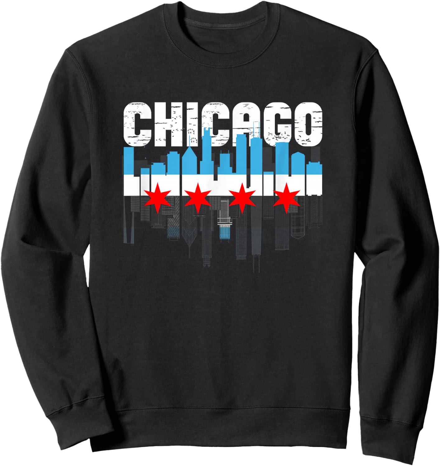 Vintage Chicago Illinois Flag Skyline Chicago Flag Lover Sweatshirt - Sweatshirt | Black