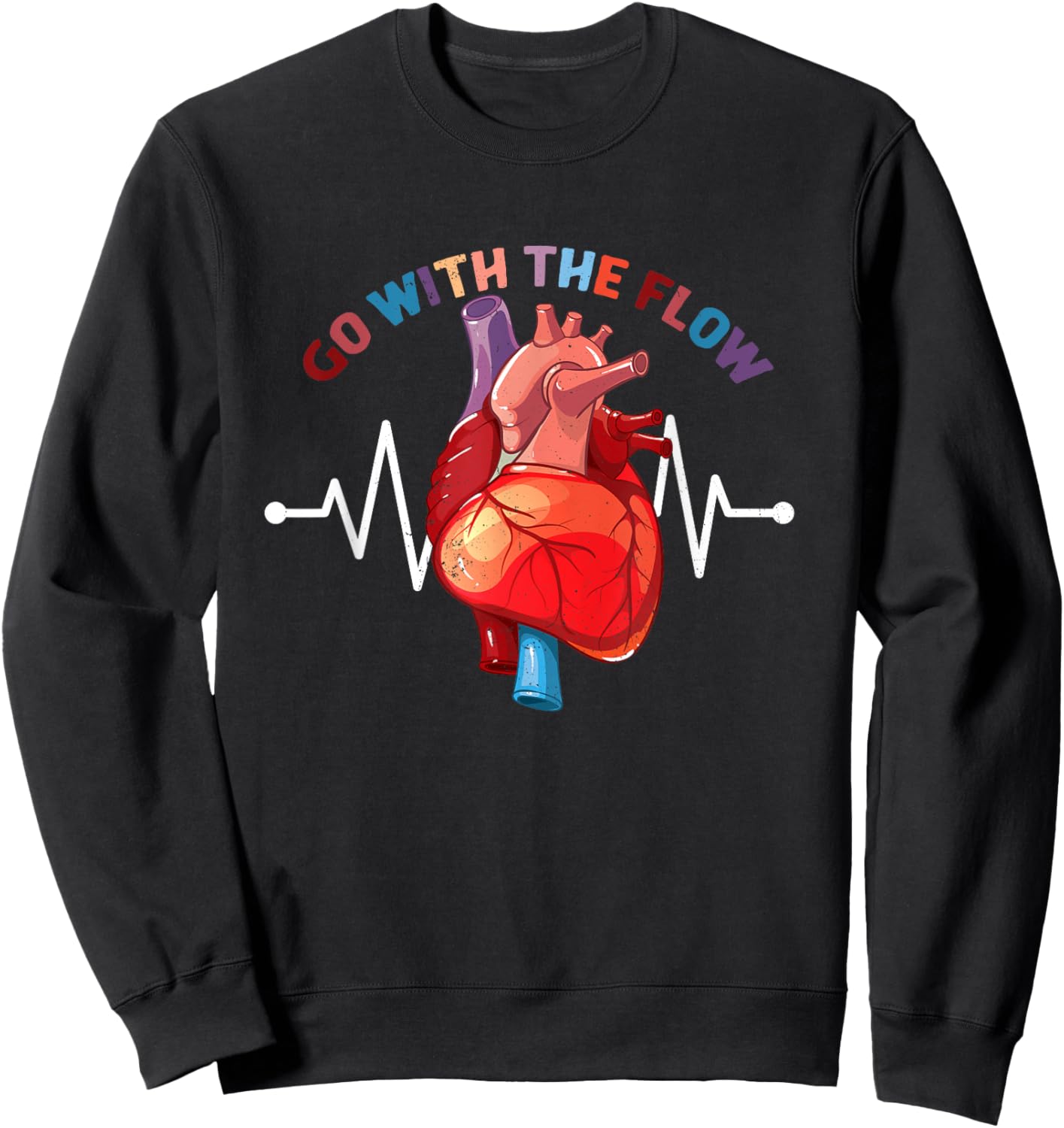 Go With The-Flow CVICU Cardiac Nurse Anatomy Cardiology Sweatshirt - Sweatshirt | Black
