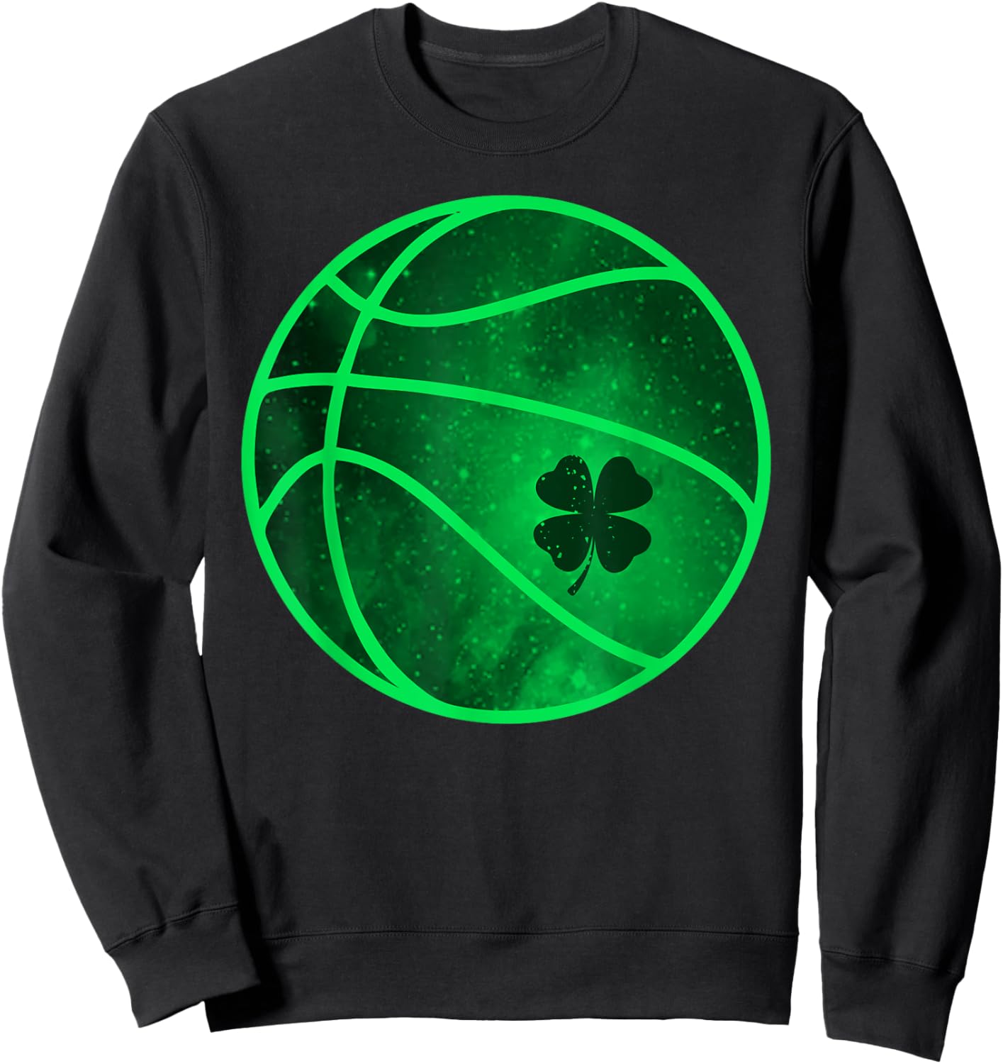 Basketball Lucky Shamrock Clover St. Patrick's Day Funny Sweatshirt - Sweatshirt | Black