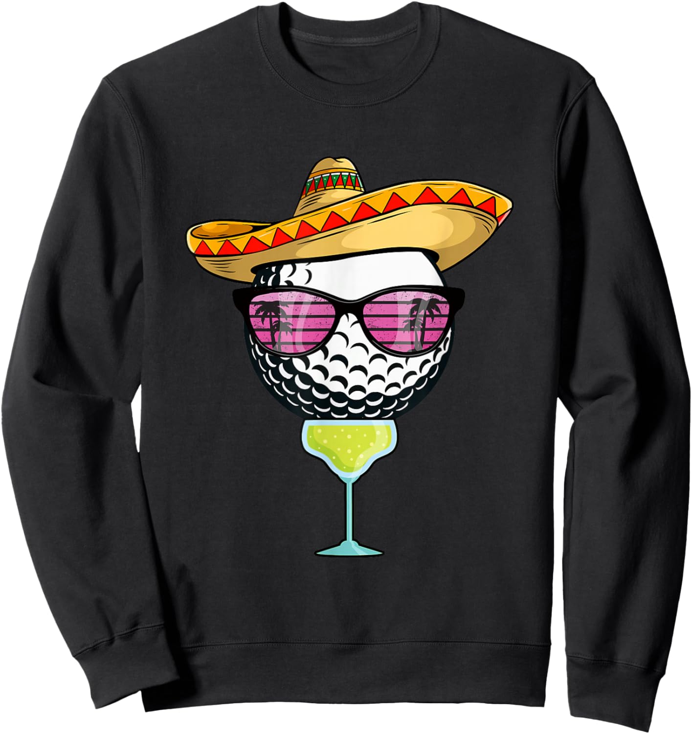 Women Cinco de Mayo Golf Ball With Sombrero Margarita Golfer Sweatshirt - Sweatshirt | Black