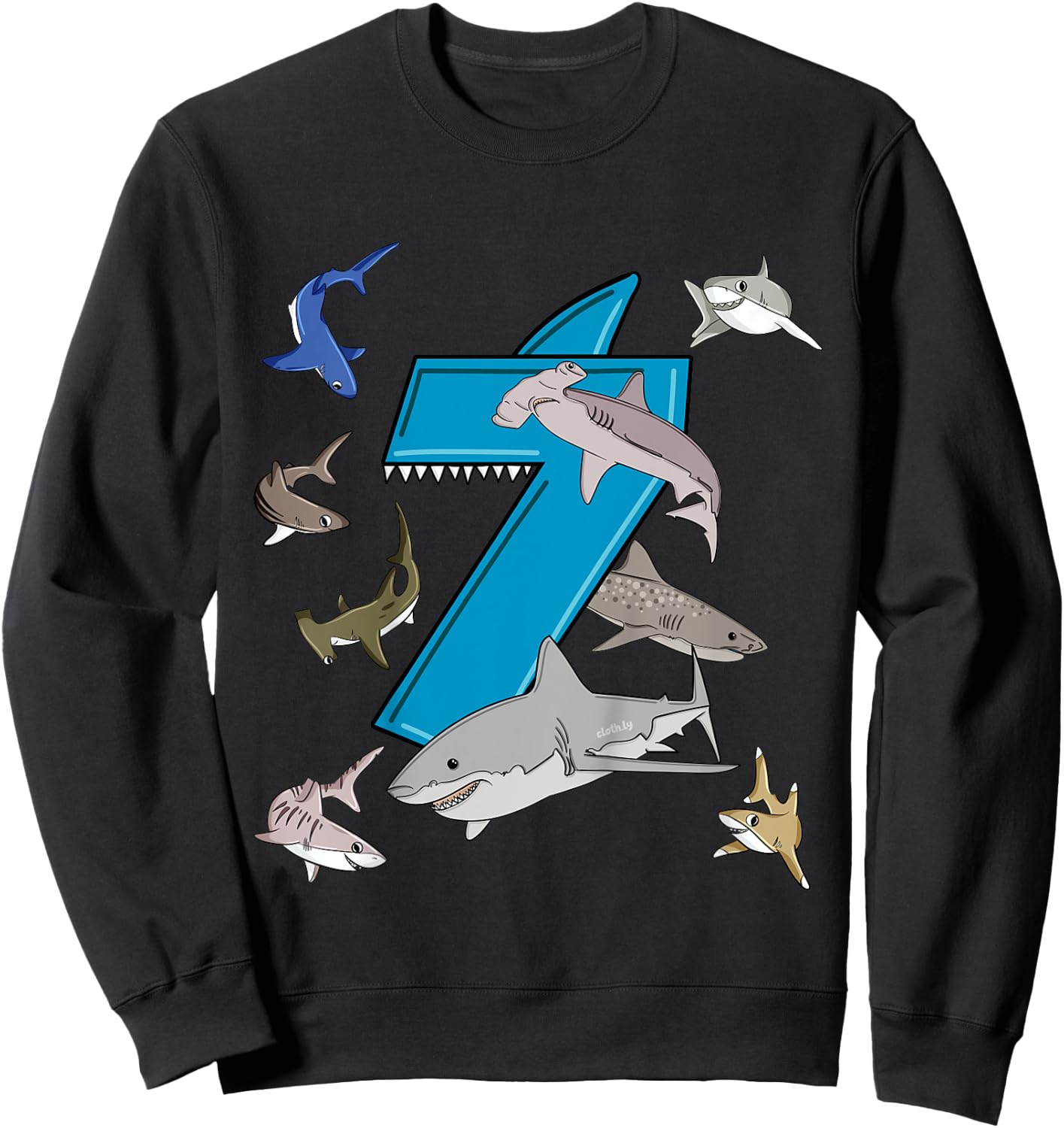 Kids 7th Birthday boys shark white shark Sweatshirt - Sweatshirt | Black