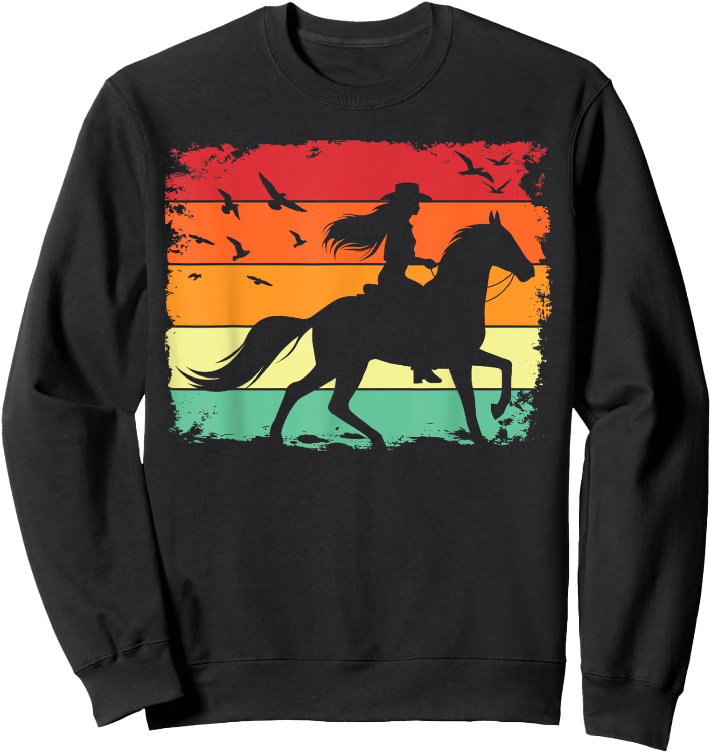 Western Cowgirl Halter Horse Retro Sunset Vintage Style Sweatshirt - Sweatshirt | Black