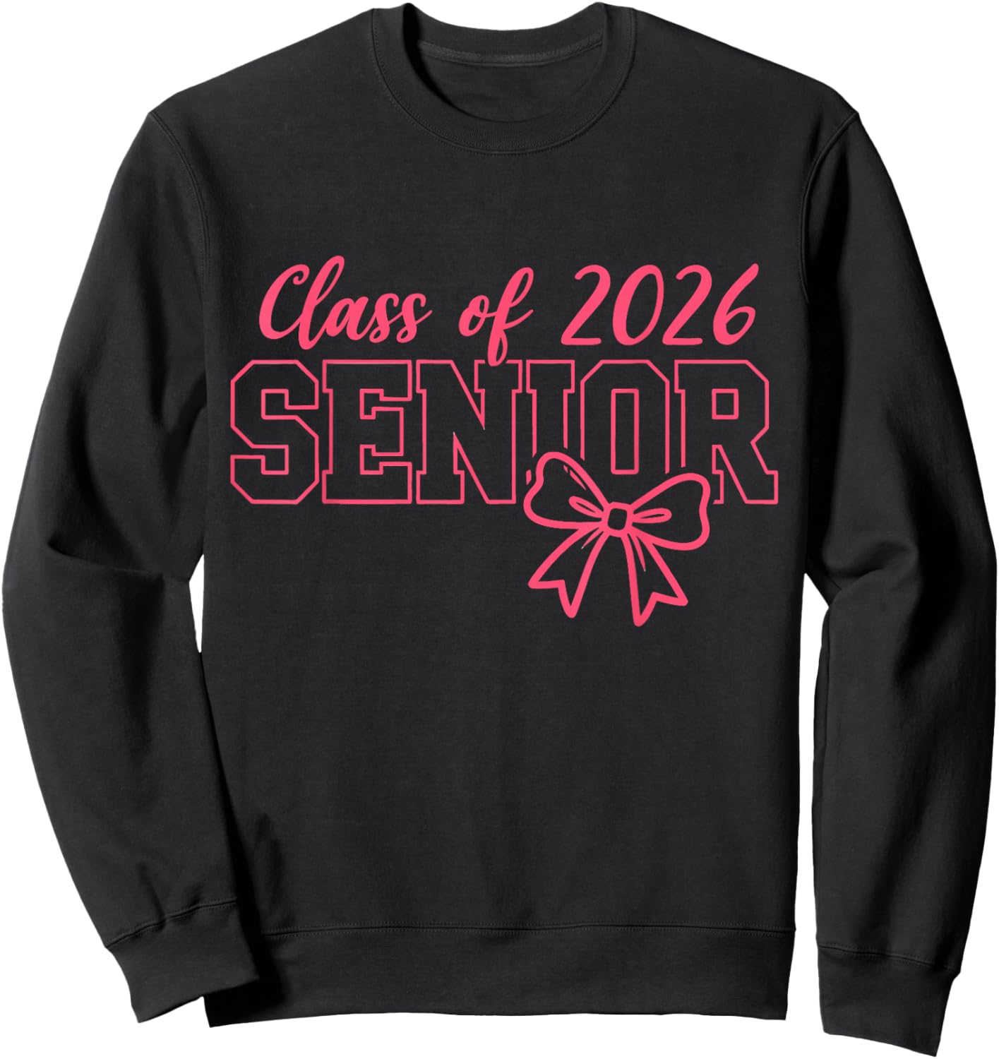 Class of 2026 Pink Coquette Bow Cap Senior 2026 Graduation Sweatshirt - Sweatshirt | Black