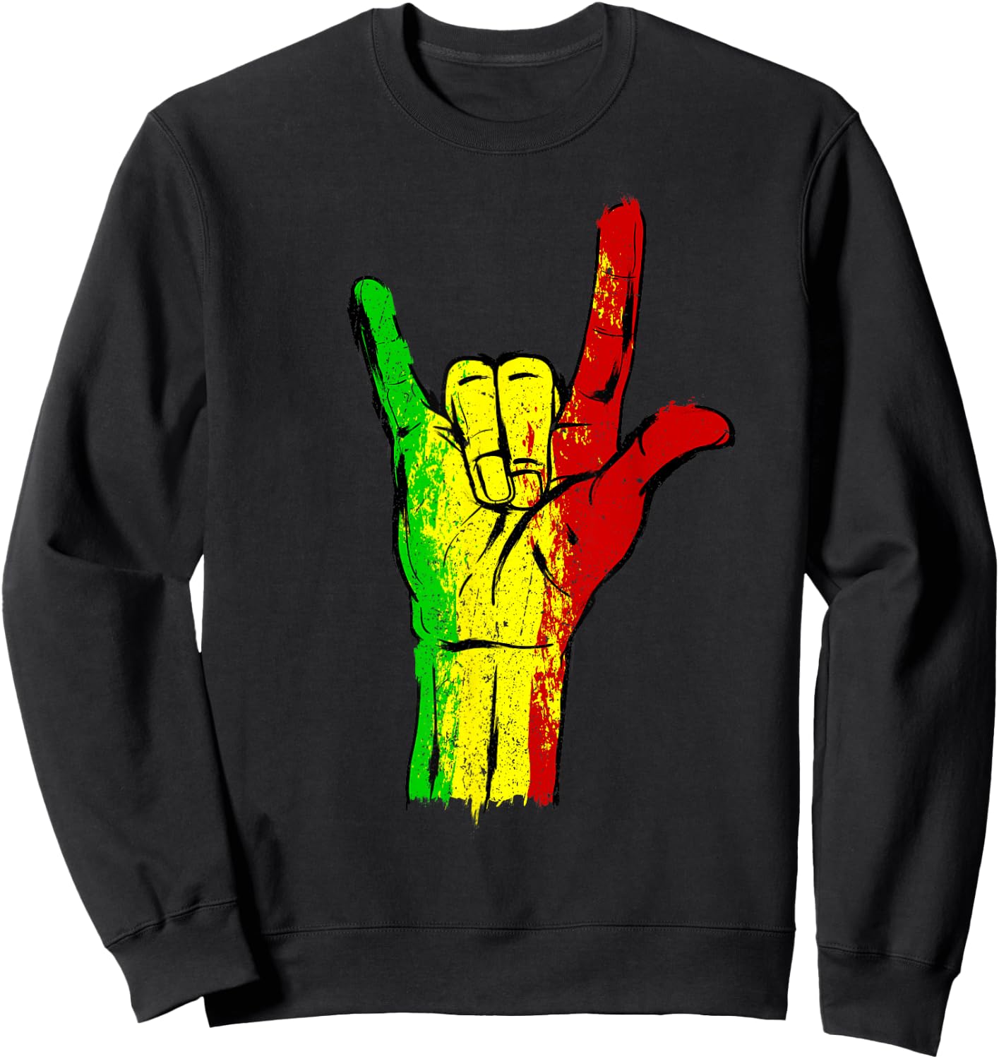 I love you in ASL with Reggae Rastafari Colors Sweatshirt - Sweatshirt | Black