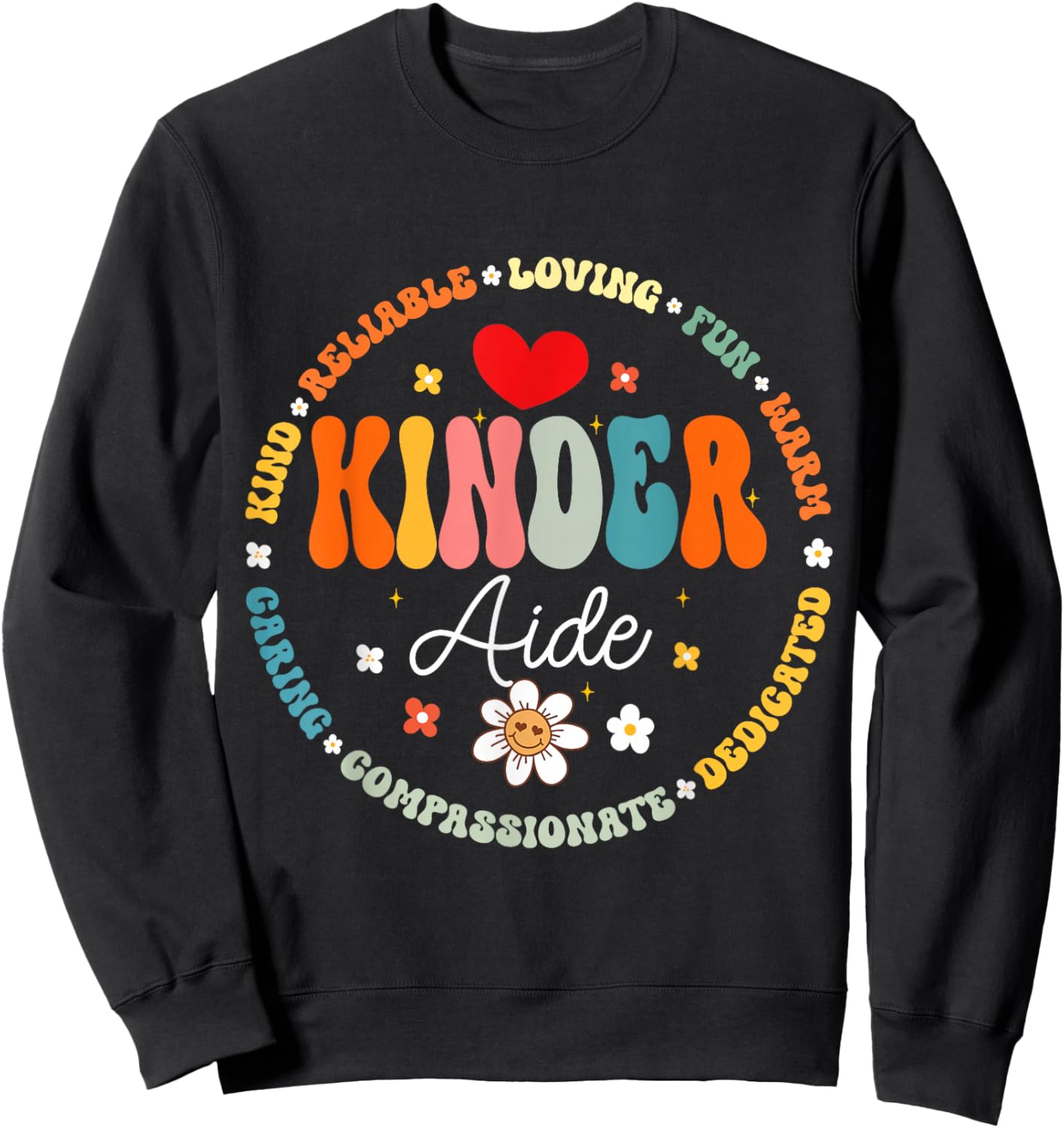 Groovy Kinder Aide Teacher First Day Of School Men Women Kids Sweatshirt - Sweatshirt | Black