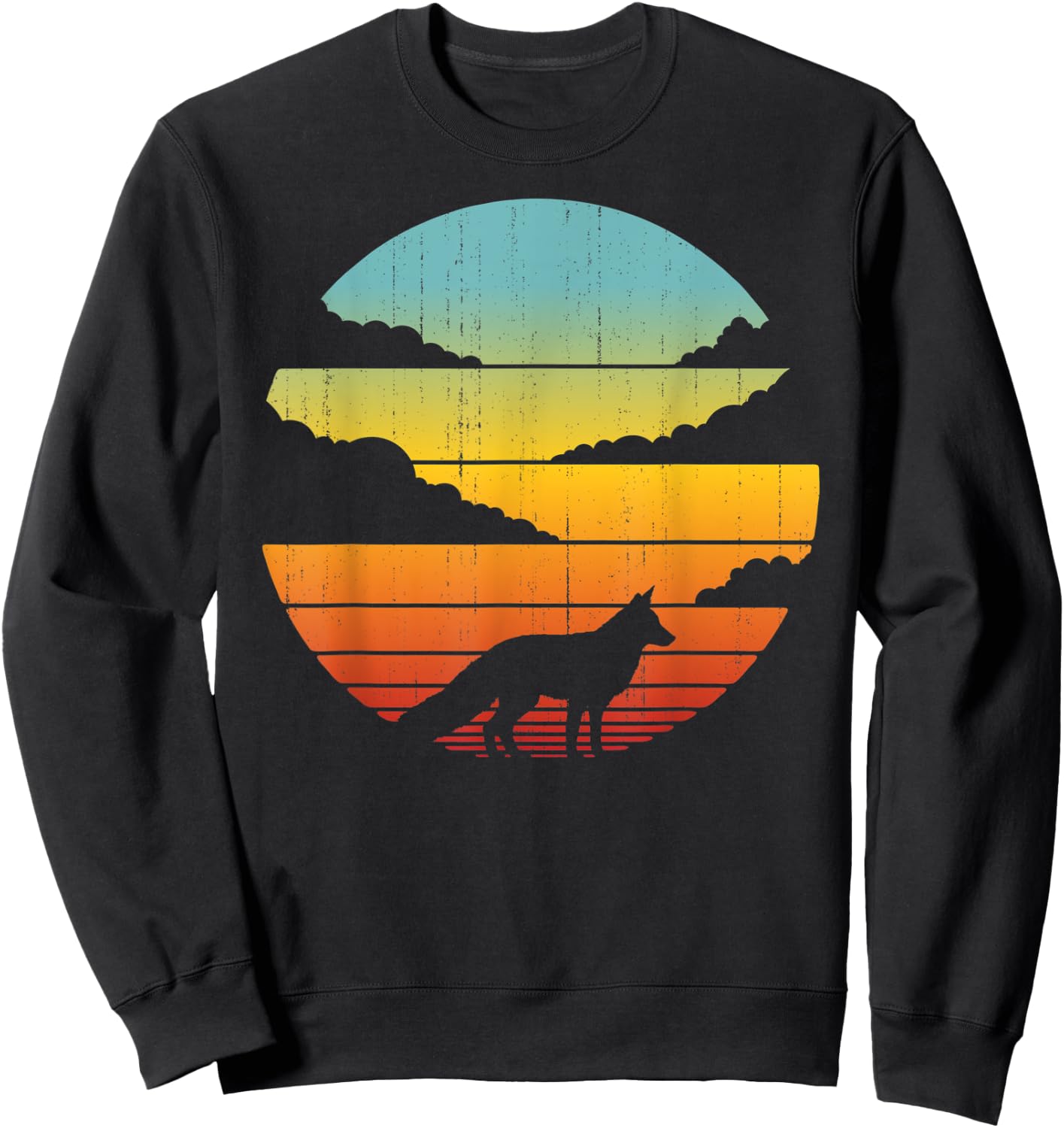Fox Retro Vintage 60s 70s Sunset Mammal Animal Lovers Men Sweatshirt - Sweatshirt | Black