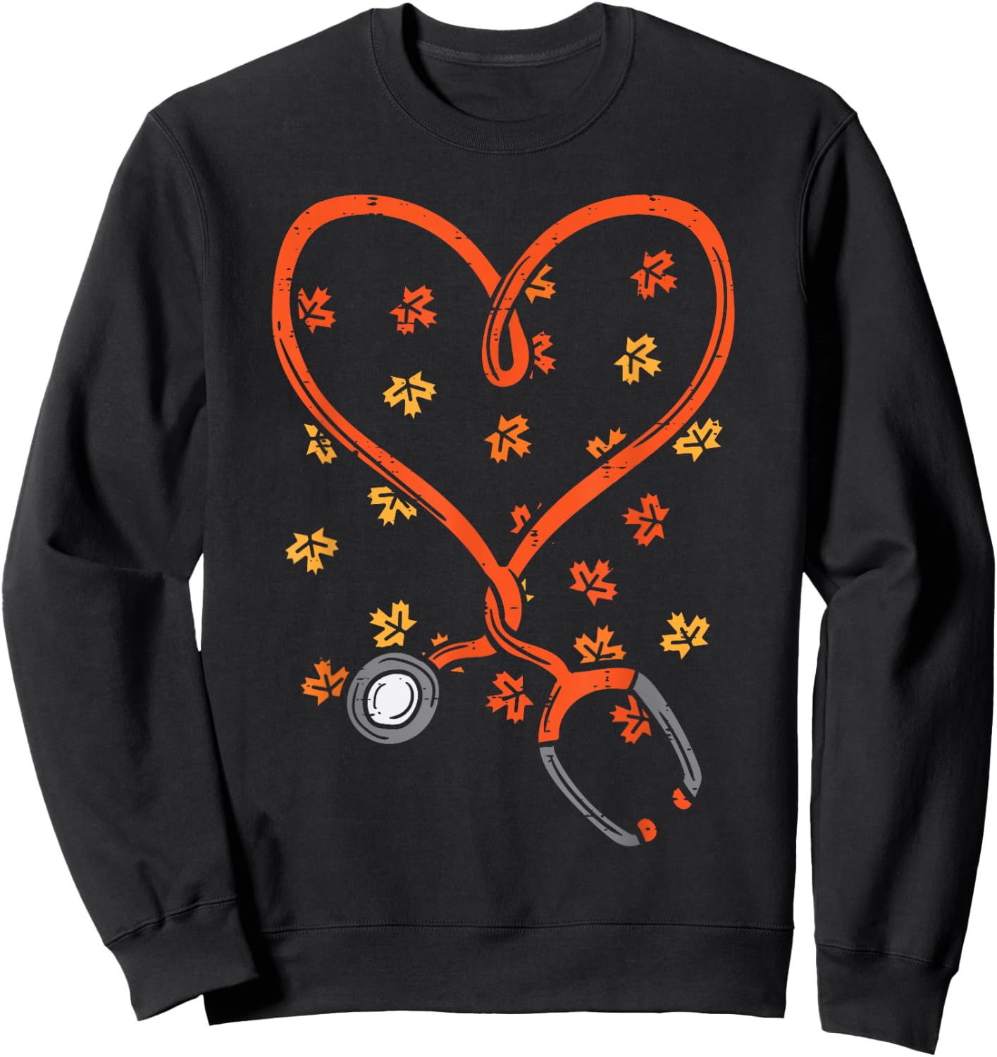 Thanksgiving Nurse Stethoscope Heart Fall Scrub Top Women Sweatshirt - Sweatshirt | Black